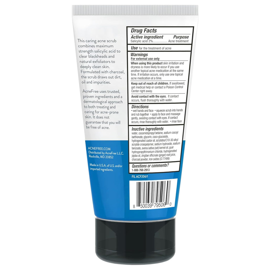 AcneFree Blackhead Removing Exfoliating Scrub — 2% Salicylic Acid, Charcoal & Jojoba (Pack of 2)
