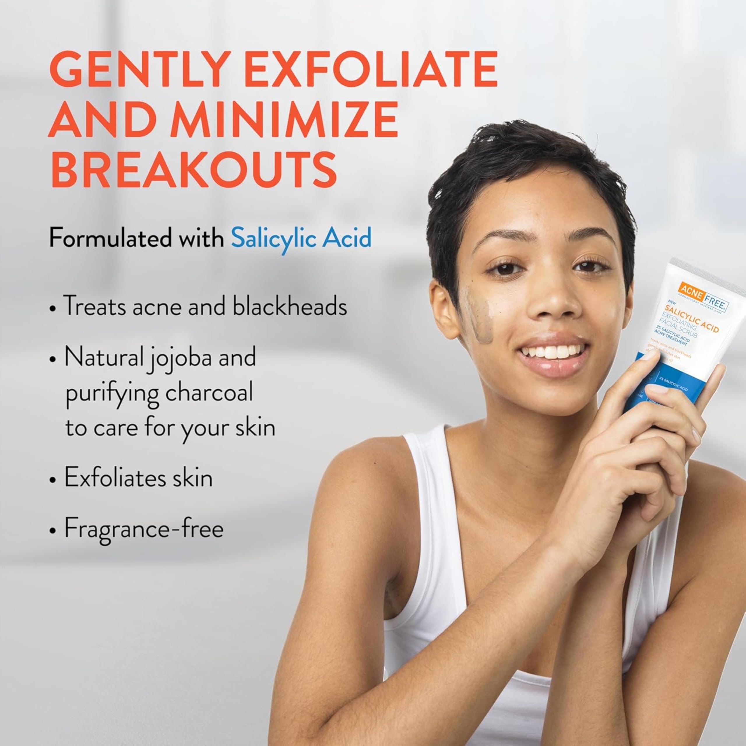 AcneFree Blackhead Removing Exfoliating Scrub — 2% Salicylic Acid, Charcoal & Jojoba (Pack of 2)