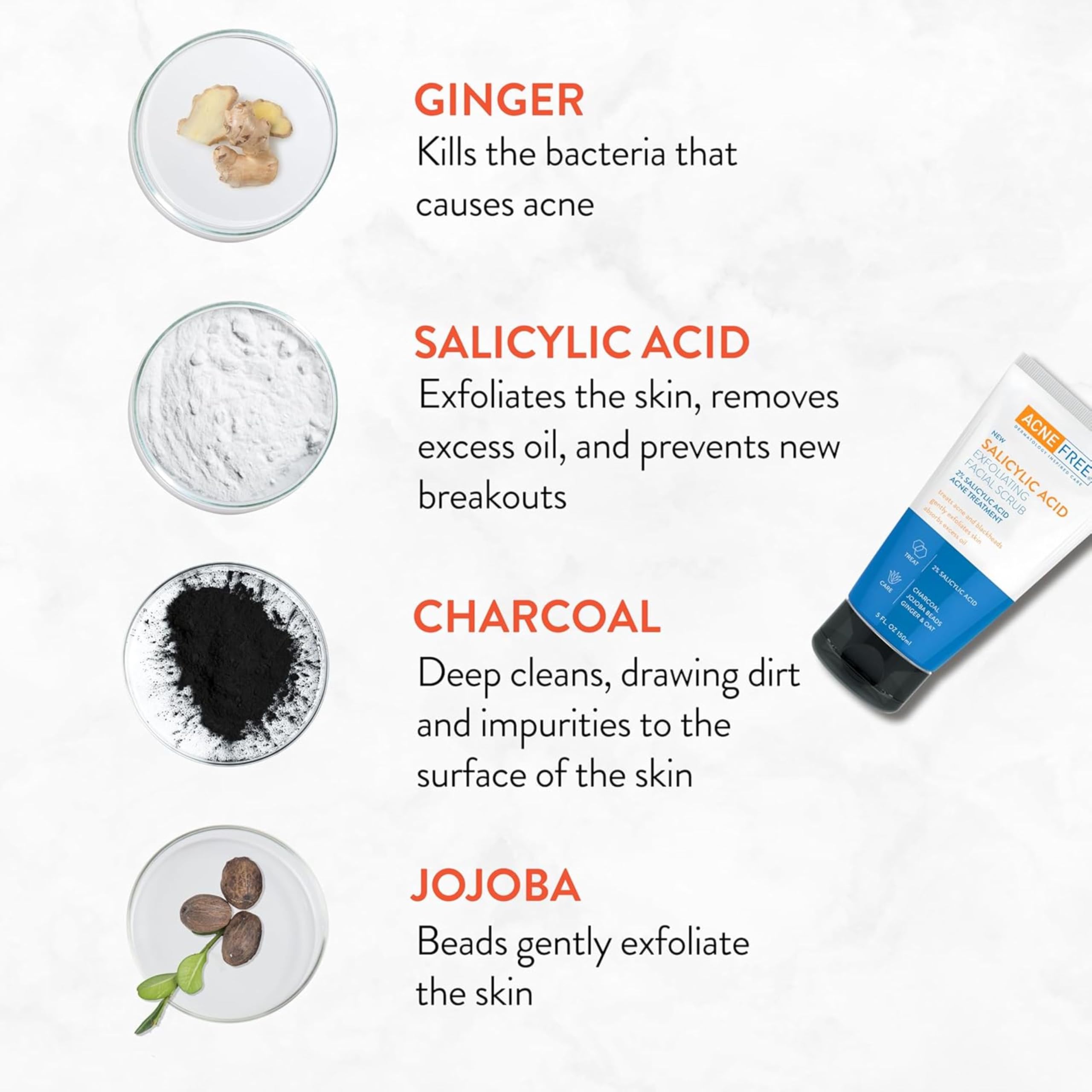 AcneFree Blackhead Removing Exfoliating Scrub — 2% Salicylic Acid, Charcoal & Jojoba (Pack of 2)
