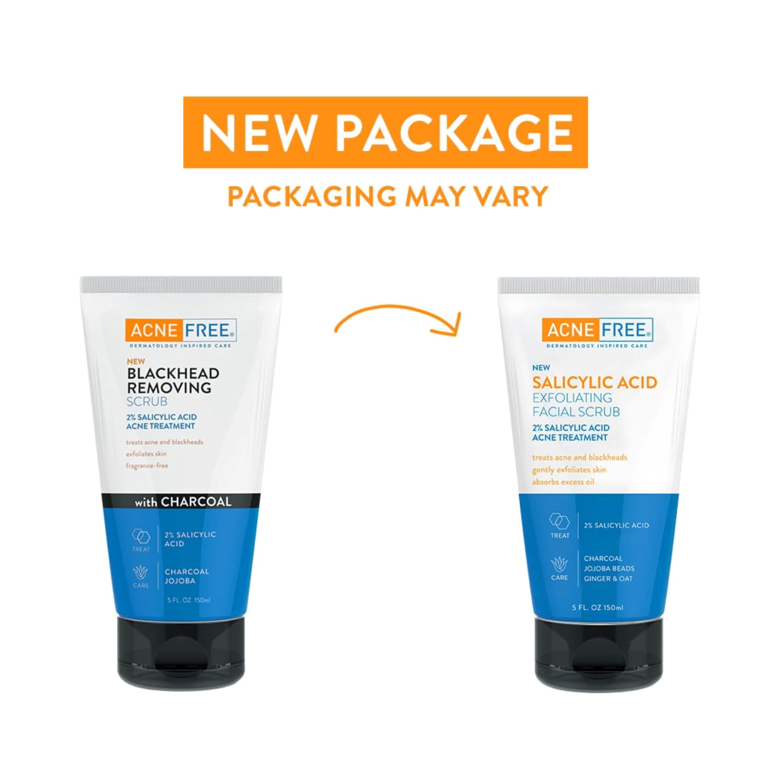 AcneFree Blackhead Removing Exfoliating Scrub — 2% Salicylic Acid, Charcoal & Jojoba (Pack of 2)