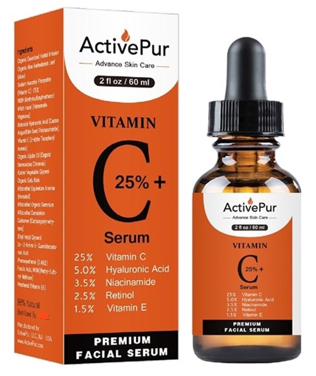 ActivePur Vitamin C Serum for Face 2oz | Hyaluronic Acid, Vitamin E + B5
