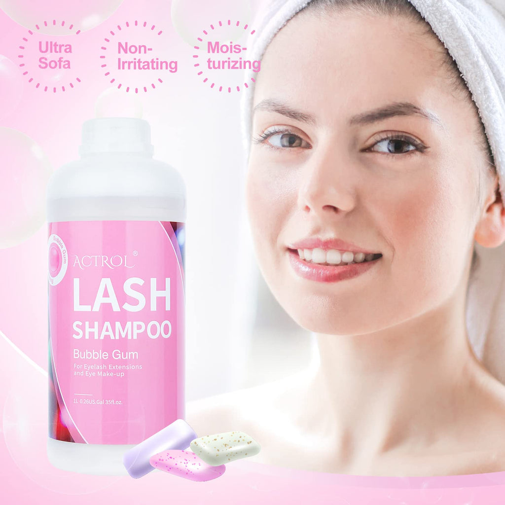 ACTROL Eyelash Extension Cleanser Bubble Gum 1L – Natural Lash Shampoo for Salon & Home Care
