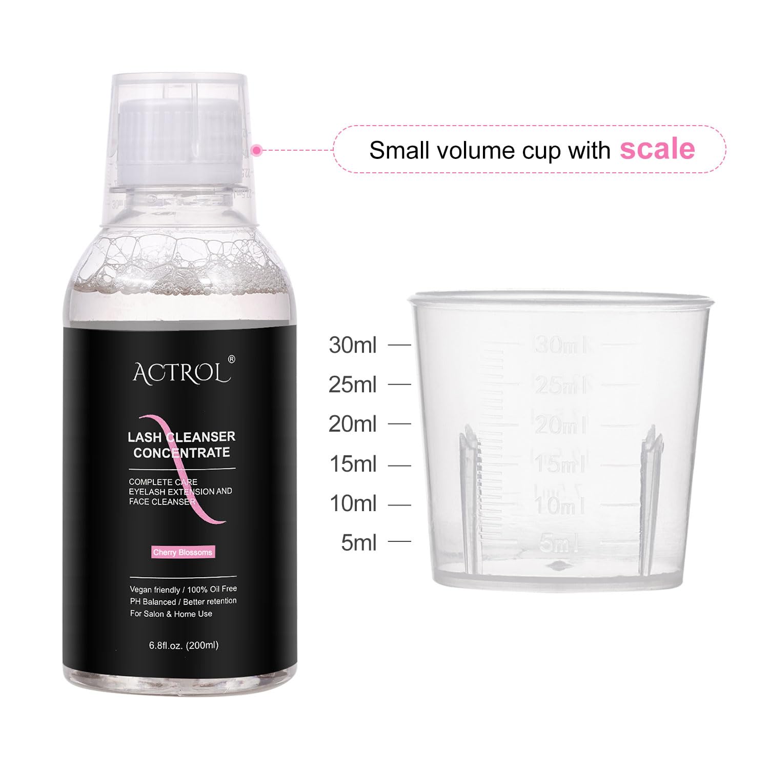 ACTROL Eyelash Cleanser Concentrate 200ml – Cherry Blossoms, Paraben & Sulfate Free, DIY Lash Shampoo (Makes 20 Bottles)