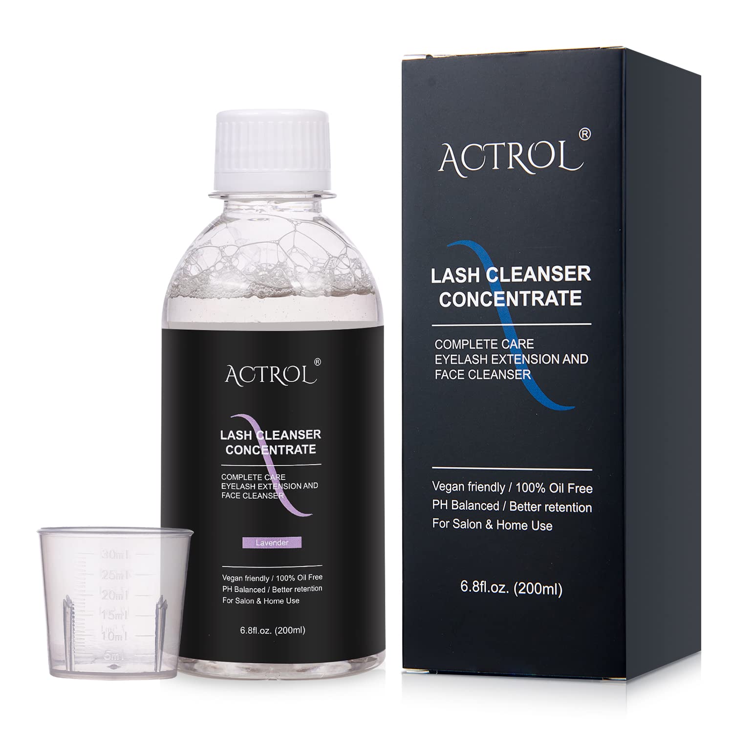 ACTROL Eyelash Cleanser Concentrate Lavender 200ml – Foaming Lash Shampoo, Makes 40 Bottles