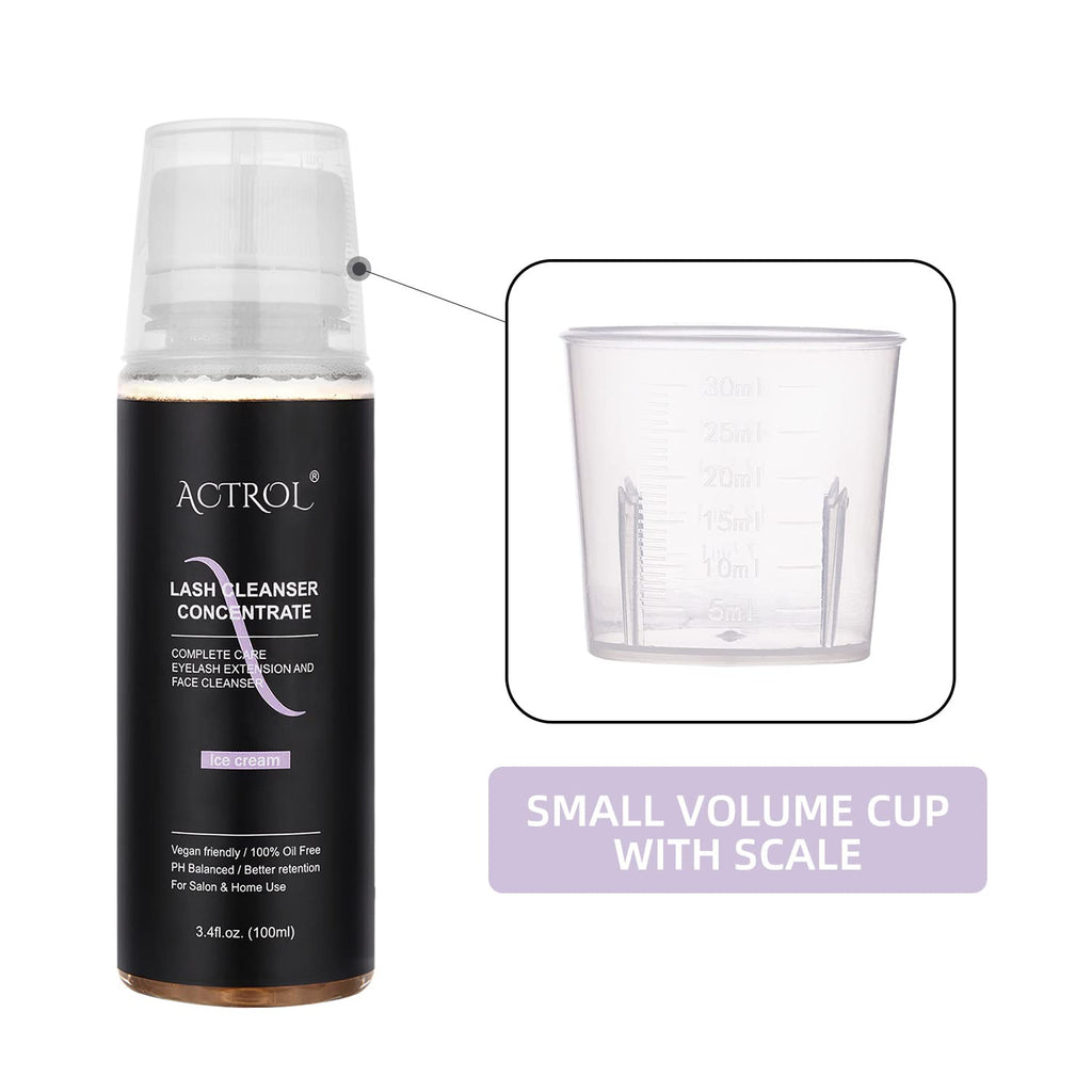 ACTROL Eyelash Cleanser Concentrate 100ml – Paraben & Sulfate Free Foaming Lash Shampoo for Extensions