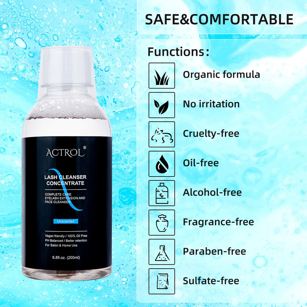 ACTROL Eyelash Cleanser Concentrate 200ml – Unscented Foaming Lash Shampoo for Extensions | Professional Salon & Home Care