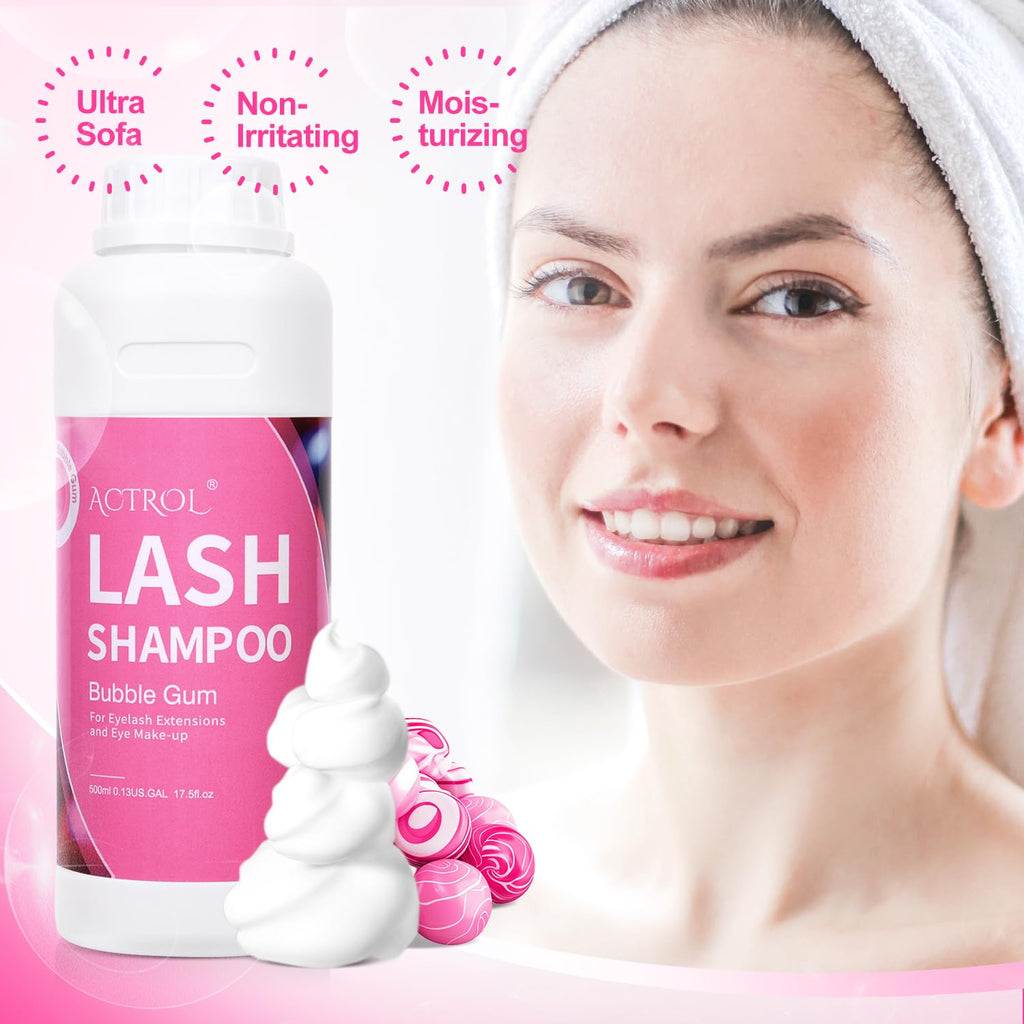 ACTROL Eyelash Extension Cleanser Bubble Gum 500ml – Paraben & Sulfate Free, Salon & Home Care