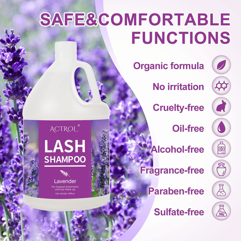 ACTROL Eyelash Extension Cleanser Gallon Lavender – 3.8L, Paraben & Sulfate Free, Non-Irritating, Salon & Home Care