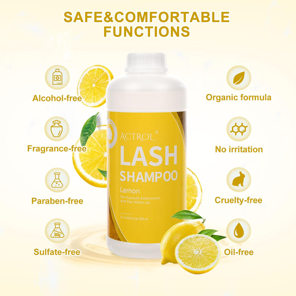 ACTROL Eyelash Extension Cleanser Lemon 1L – Gentle Foaming Lash Shampoo for Salon & Home