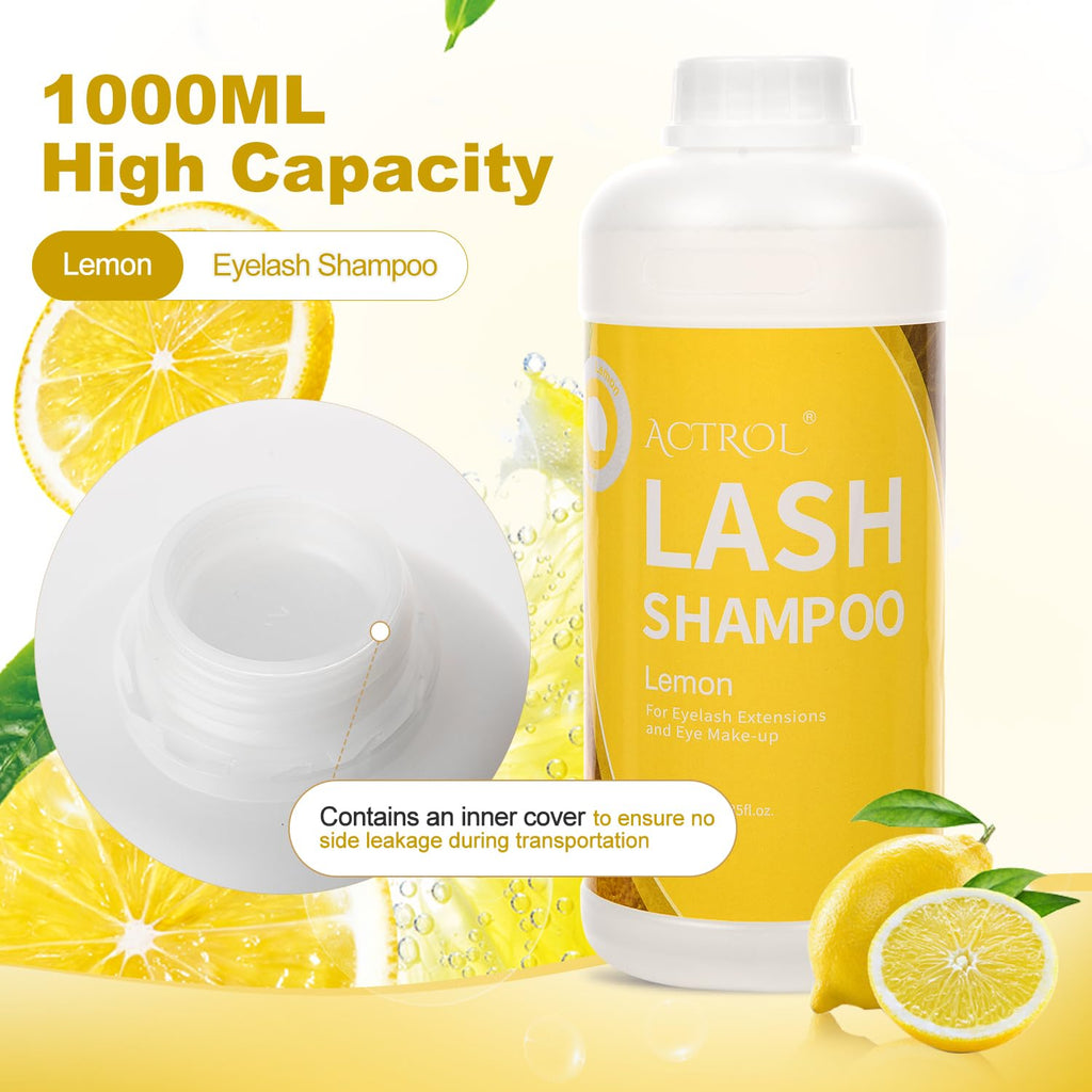 ACTROL Eyelash Extension Cleanser Lemon 1L – Gentle Foaming Lash Shampoo for Salon & Home
