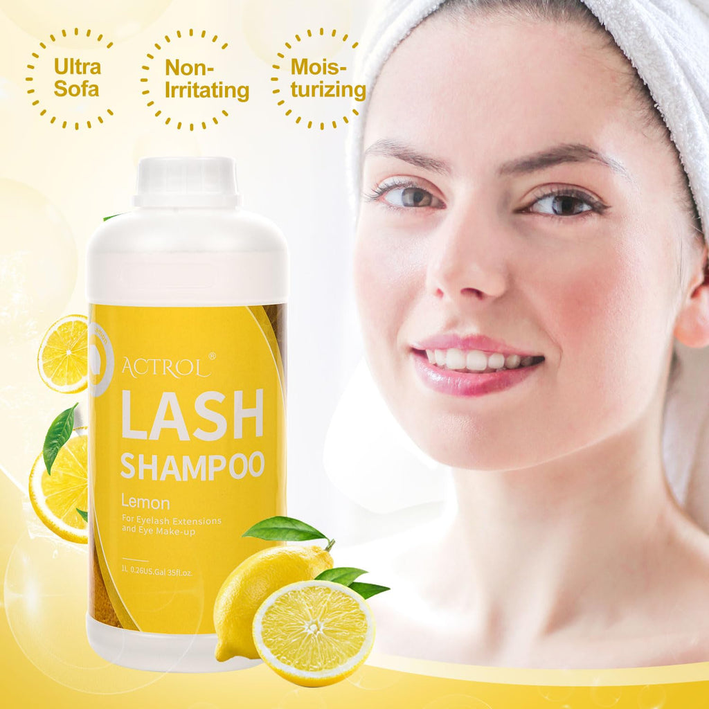 ACTROL Eyelash Extension Cleanser Lemon 1L – Gentle Foaming Lash Shampoo for Salon & Home