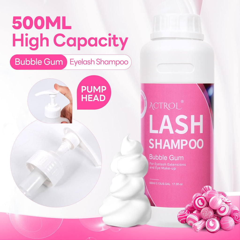 ACTROL Eyelash Extension Cleanser Bubble Gum 500ml – Paraben & Sulfate Free, Salon & Home Care