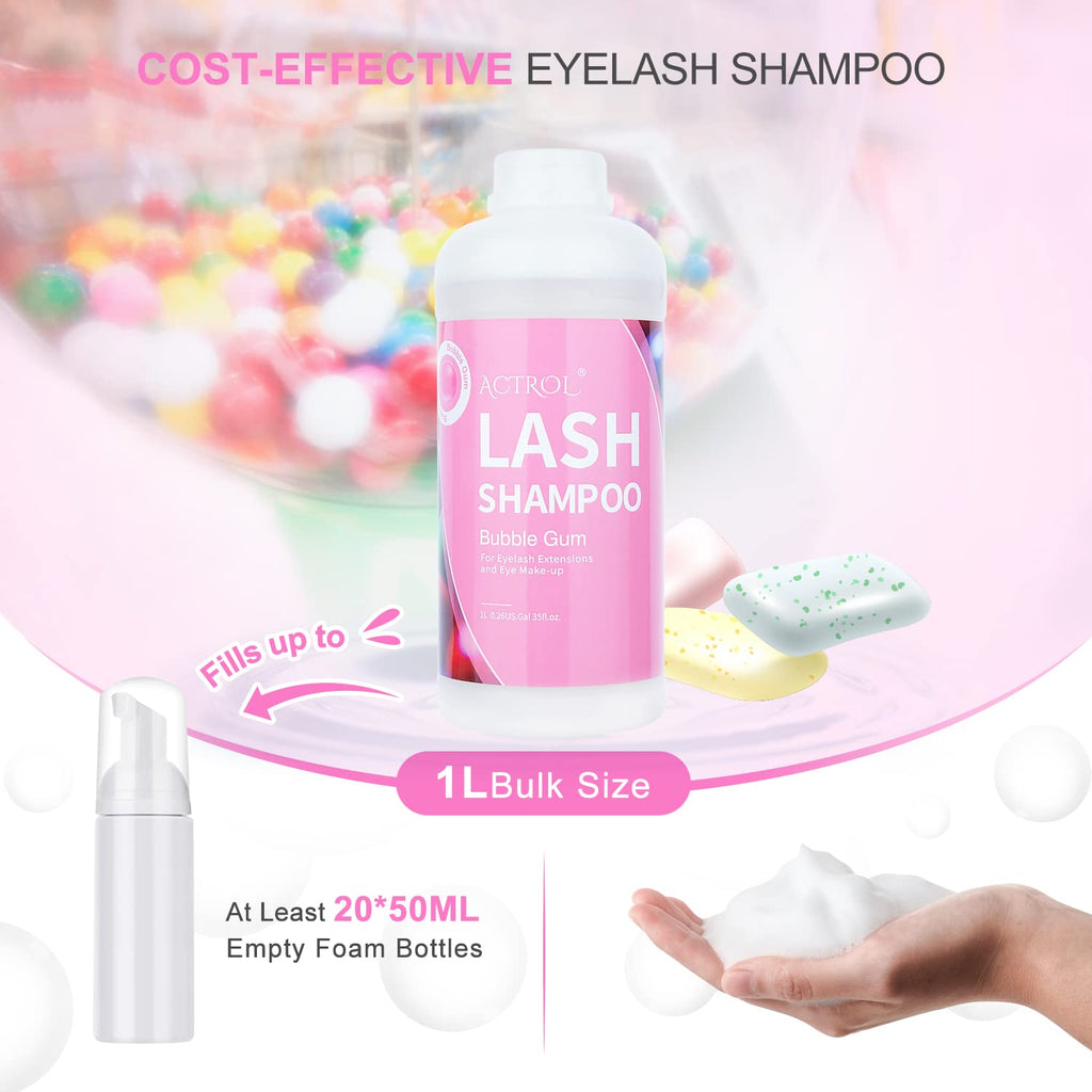 ACTROL Eyelash Extension Cleanser Bubble Gum 1L – Natural Lash Shampoo for Salon & Home Care