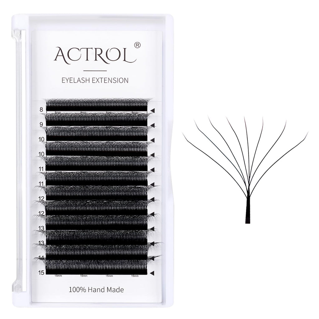 ACTROL W Eyelash Extensions 8D Volume 0.07D Curl 8-15mm Mix – Easy Fan W-shaped Premades