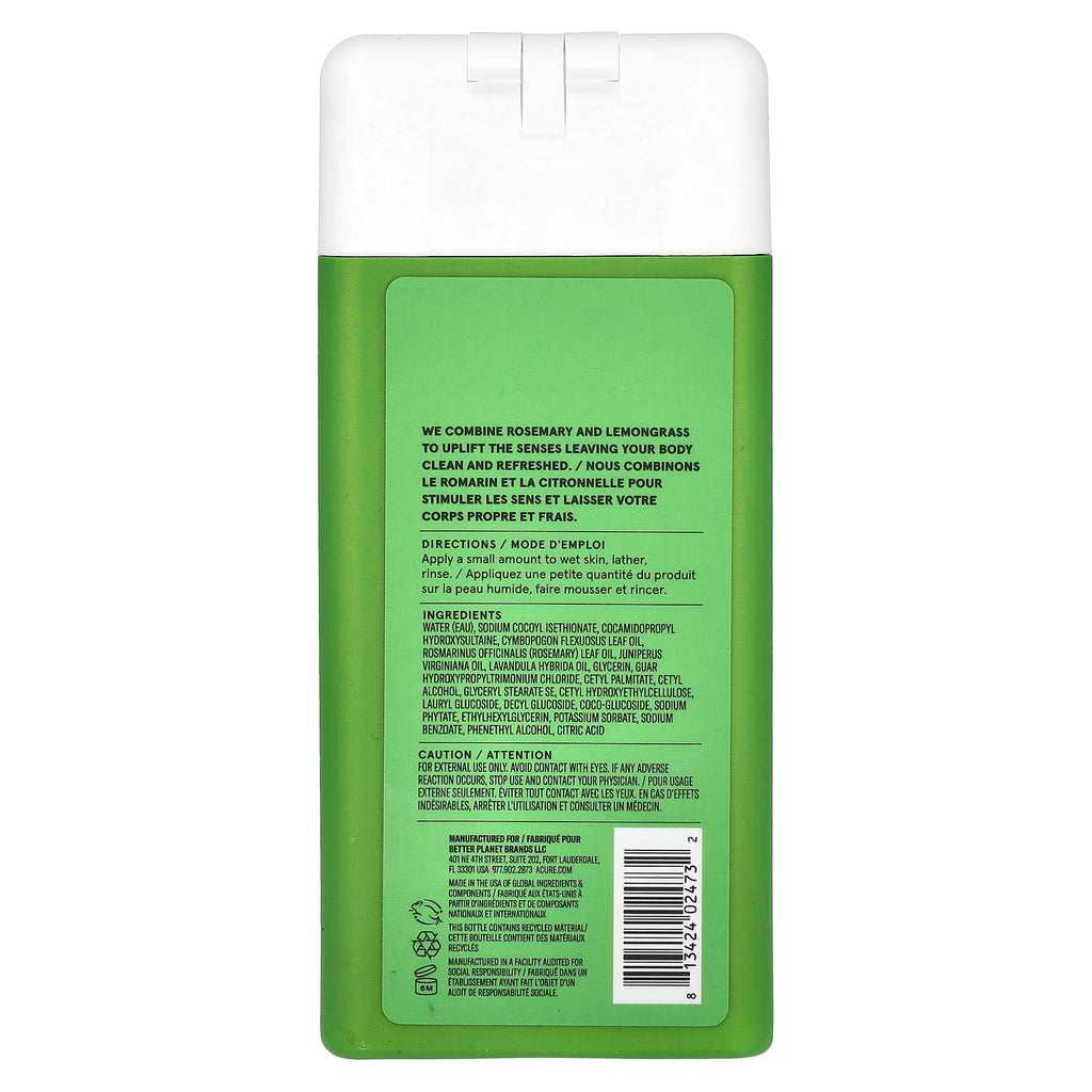Acure Rejuvenate + Boost Body Wash – Rosemary & Lemongrass | 12 Fl Oz