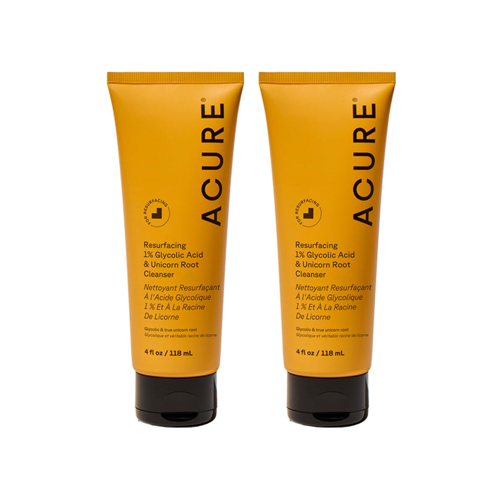Acure Resurfacing 1% Glycolic Acid & Unicorn Root Cleanser – Cream-to-Foam Exfoliating Face Wash, Vegan, Sulfate Free, 4 fl oz (2 Pack)