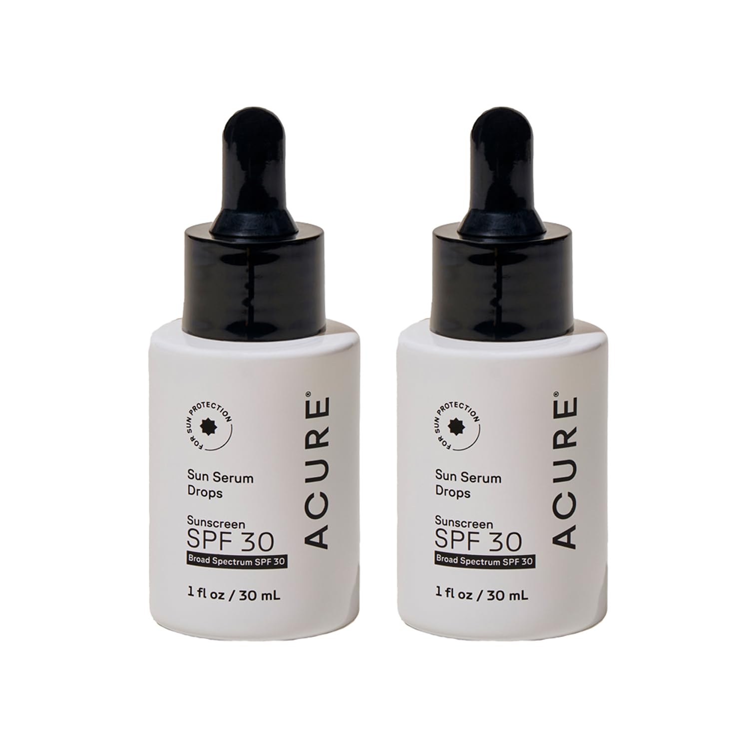 Acure Sun Serum Drops SPF 30 – Hydrating Mineral Sunscreen Serum, Light Sheer UV Shield, 2 Pack
