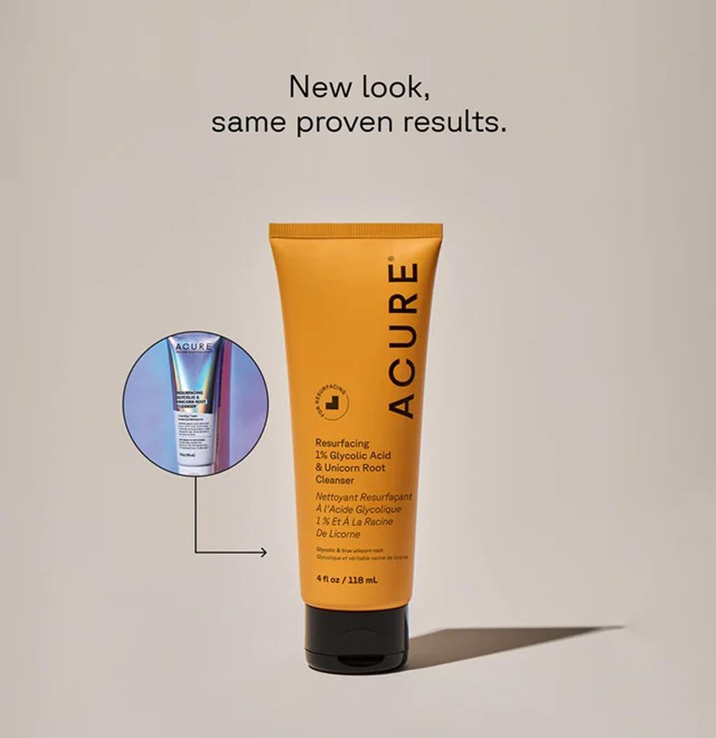 Acure Resurfacing 1% Glycolic Acid & Unicorn Root Cleanser – Cream-to-Foam Exfoliating Face Wash, Vegan, Sulfate Free, 4 fl oz (2 Pack)