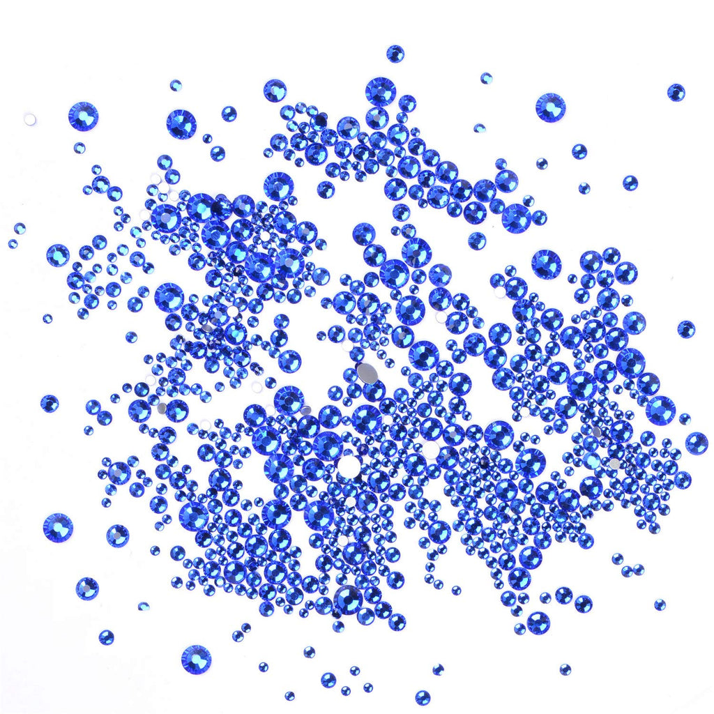 AD Beads 4300 Pieces Flat Back Nail Art Rhinestones – Royal Blue, 6 Sizes, Storage Box