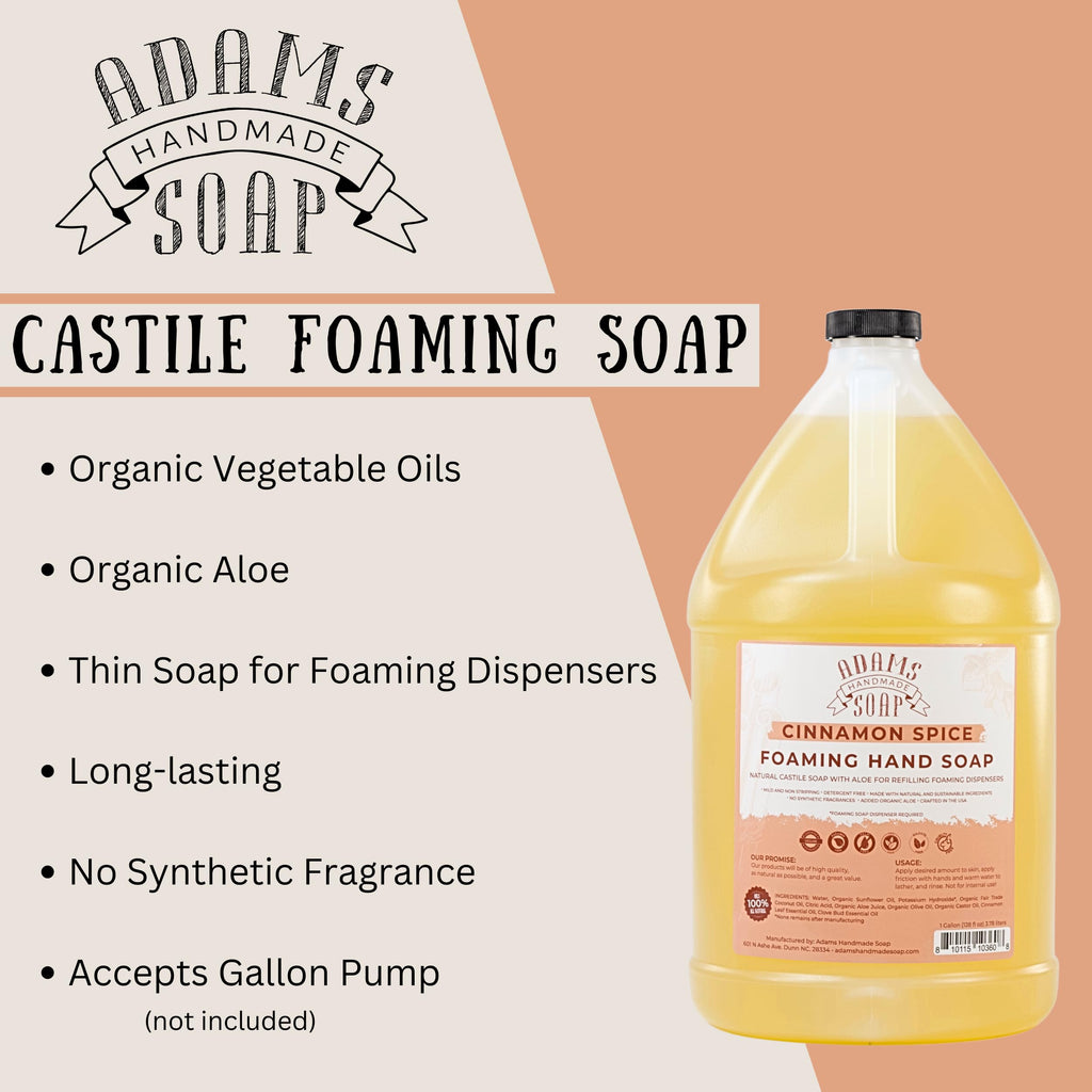 Adams Handmade Soap Liquid Foaming Soap 1 Gal – Cinnamon Spice | Gentle, Eco-Friendly Castile