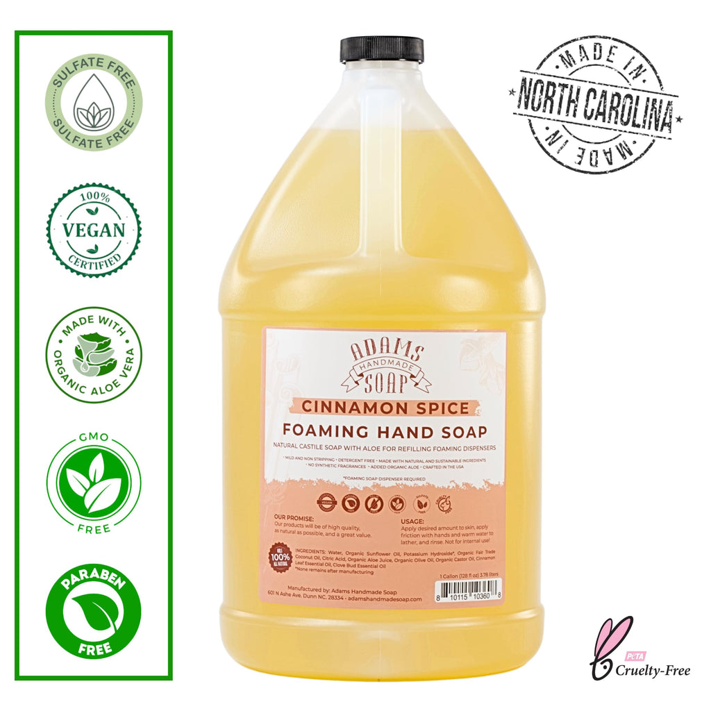 Adams Handmade Soap Liquid Foaming Soap 1 Gal – Cinnamon Spice | Gentle, Eco-Friendly Castile