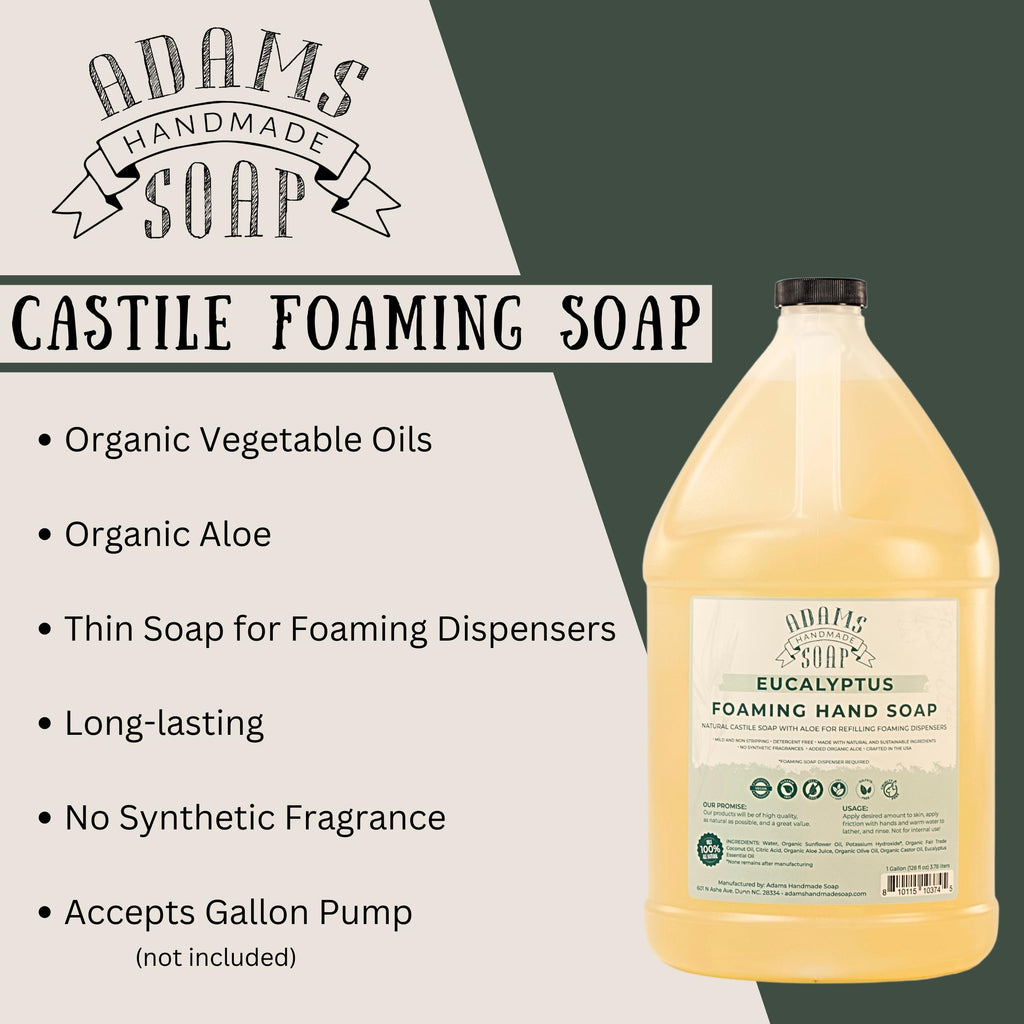 Adams Handmade Soap Liquid Foaming Soap 1 Gal – Eucalyptus | Gentle, Eco-Friendly Castile Soap