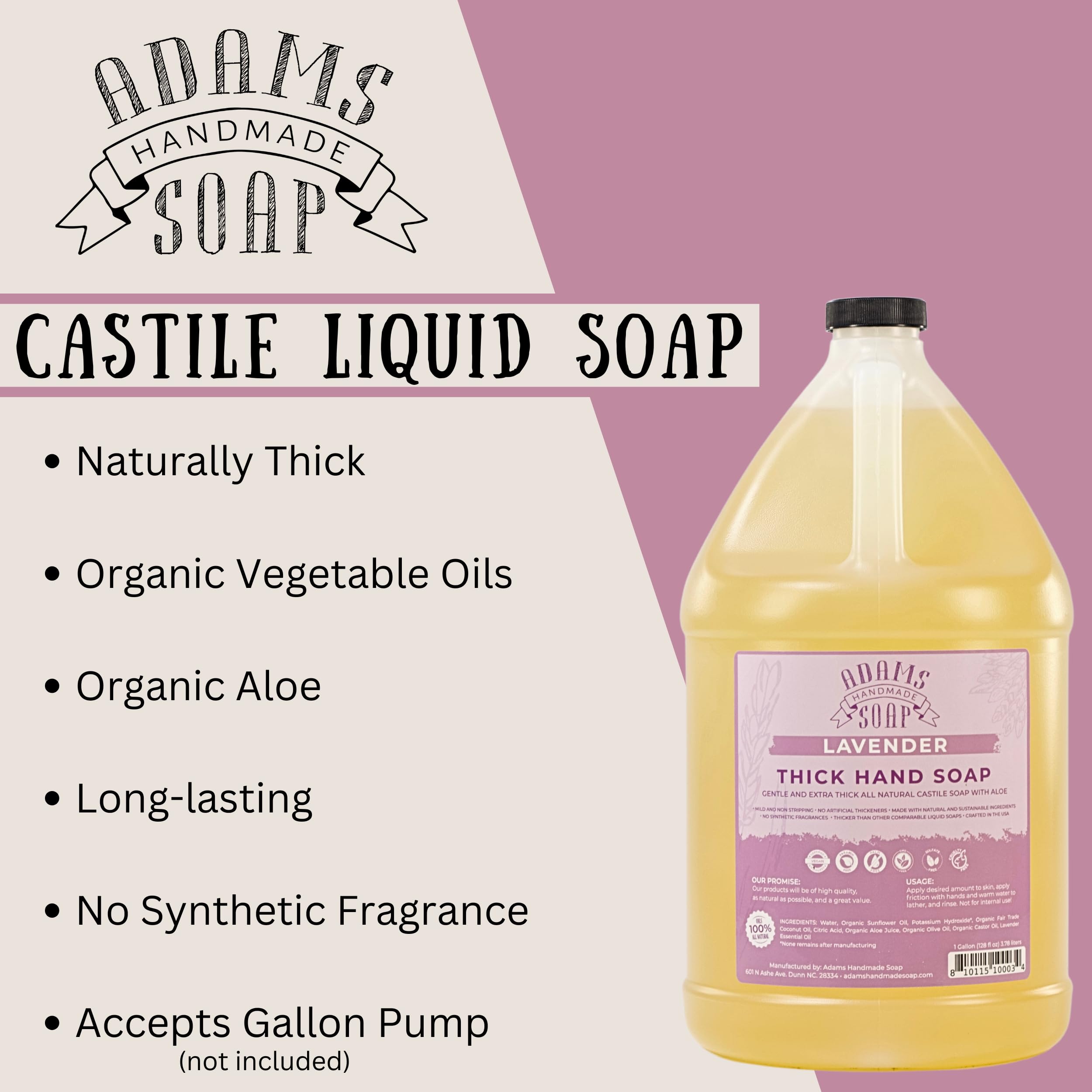 Adams Handmade Soap Thick Organic Castile Liquid Hand Soap – Lavender 1 Gallon Refill