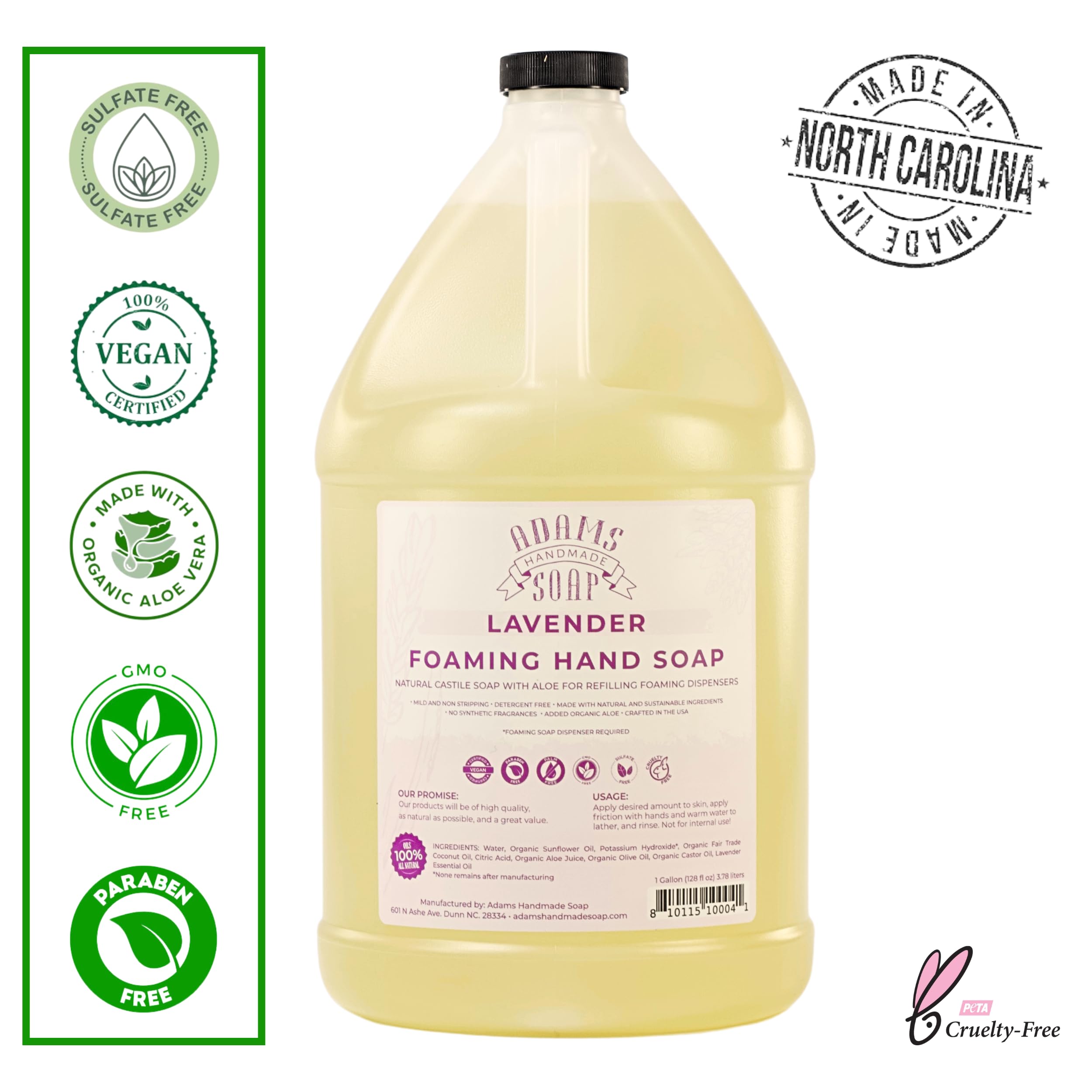 Adams Handmade Soap Liquid Foaming Soap 1 Gal – Lavender, Pre-Diluted & Eco-Friendly