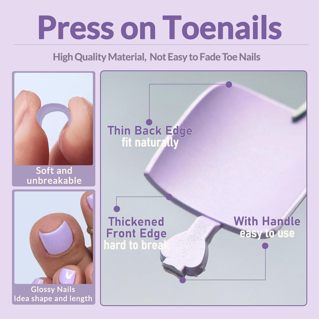 AddFavor 160pcs Purple Press-On Toenails for Women | Full Cover Tips with Adhesive Tabs