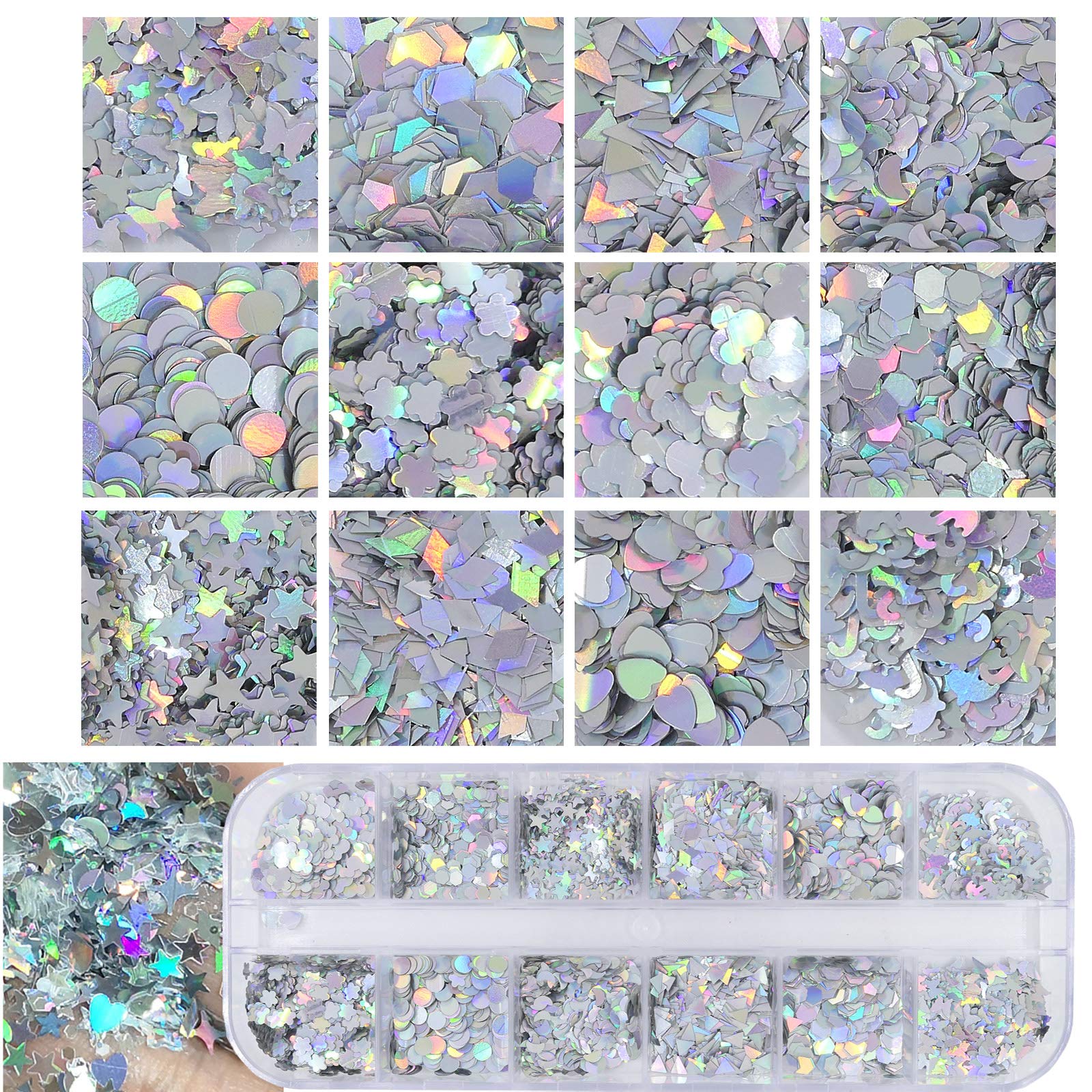 AddFavor 4-Box Holographic Nail Sequins Set – Butterfly, Star, Hearts & More