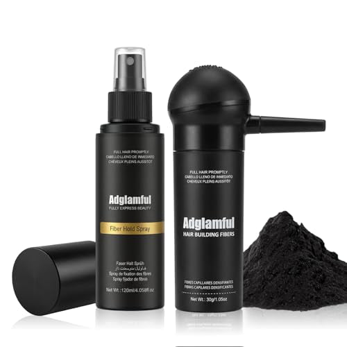 Adglamful Hair Building Fibers Kit for Thinning Hair – Dark Brown + Hold Spray | Instant Natural Finish