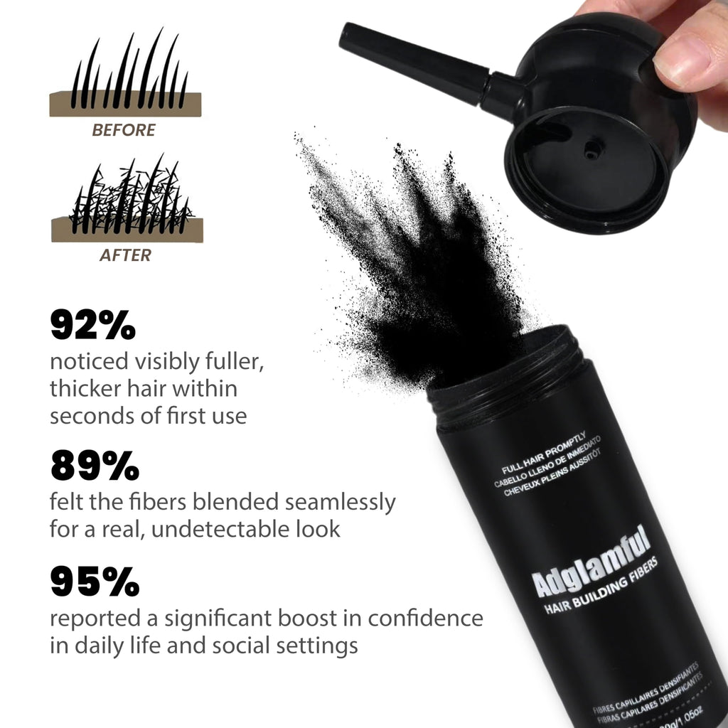 Adglamful Hair Fibers for Thinning Hair — Undetectable Coverage (Black, 30g)