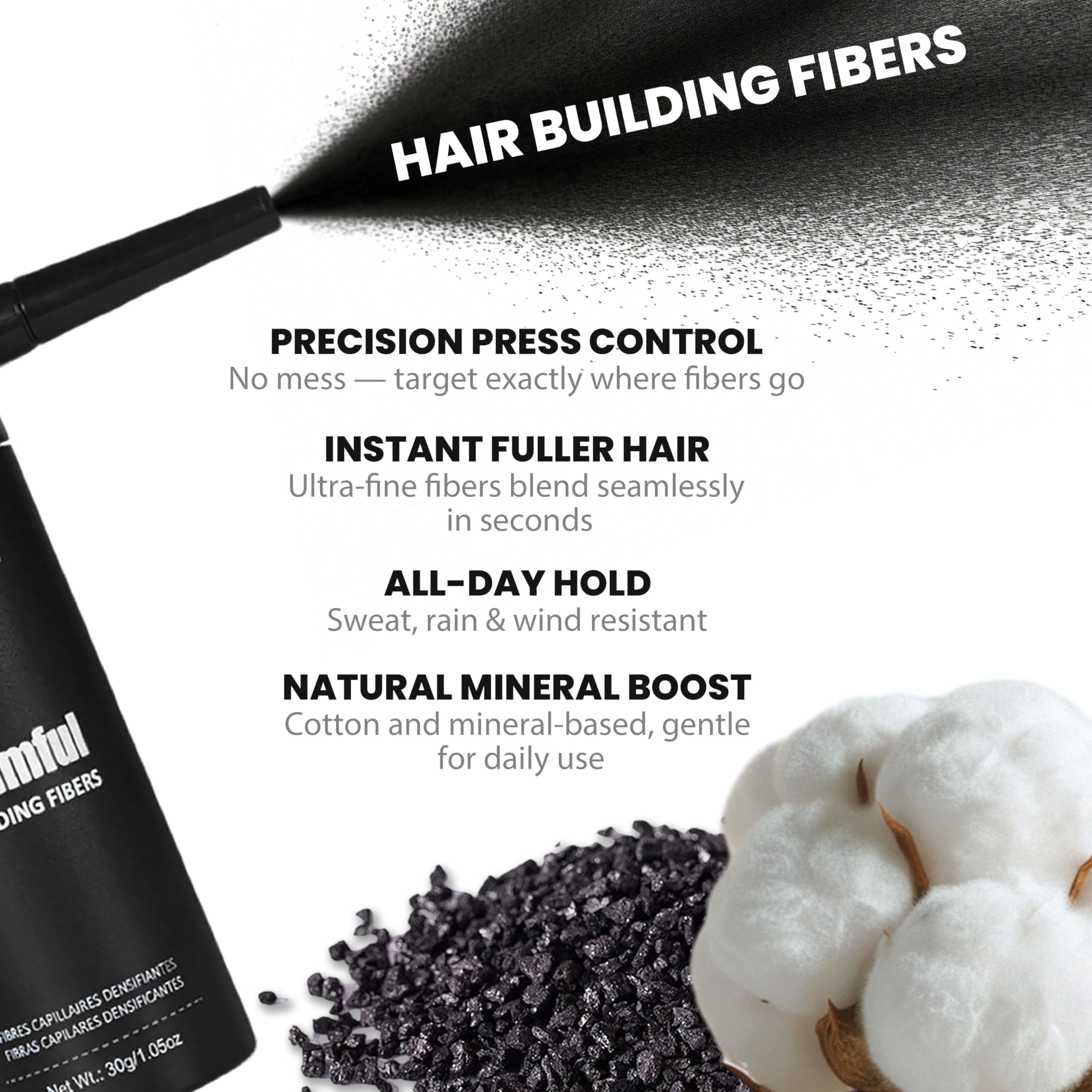 Adglamful Hair Fibers for Thinning Hair — Undetectable Coverage (Black, 30g)