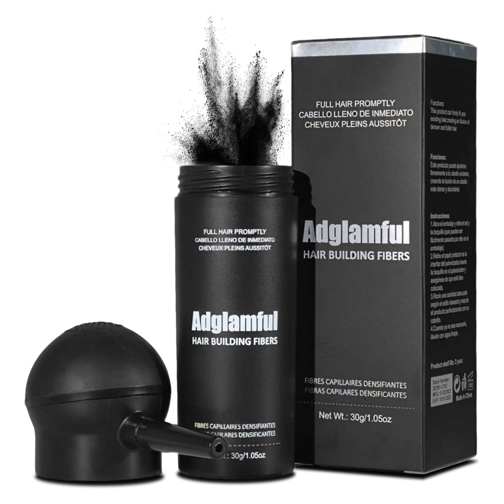 Adglamful Hair Fibers for Thinning Hair — Undetectable Coverage (Black, 30g)