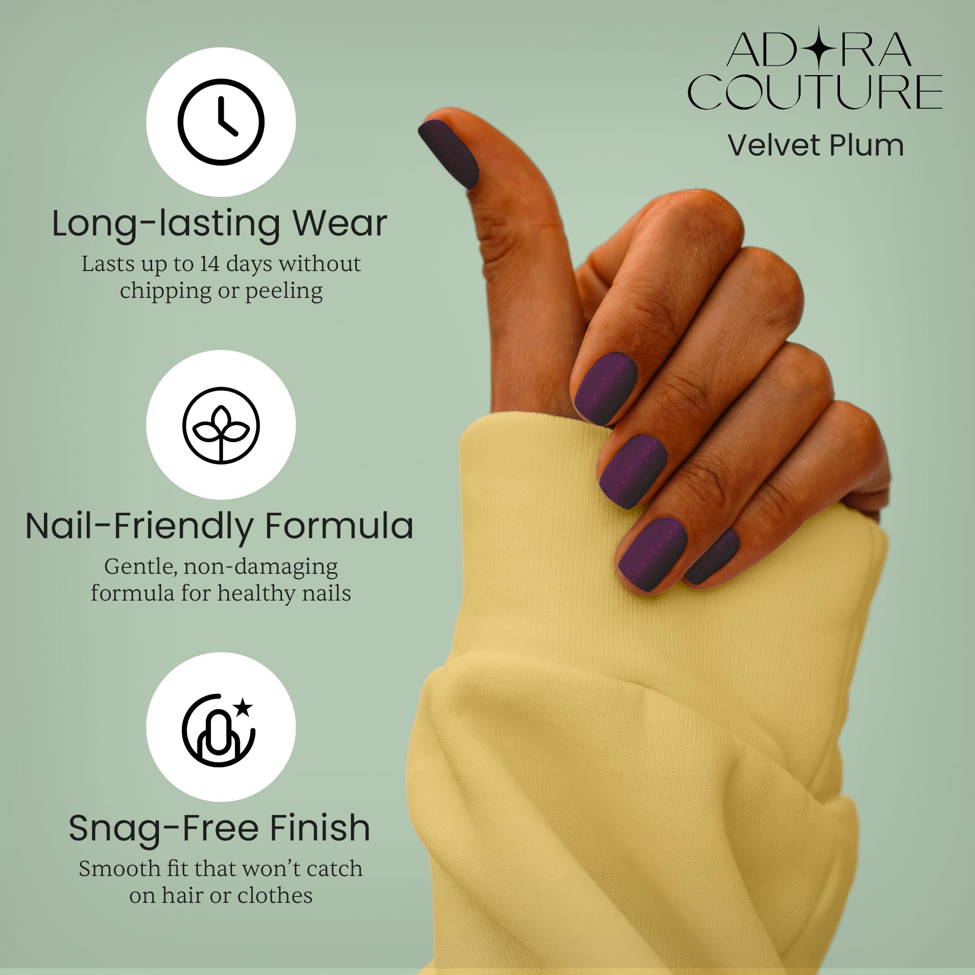Adora Couture Velvet Plum Semi-Cured Gel Nail Strips – Salon-Quality At-Home Manicure (UV Light Required)