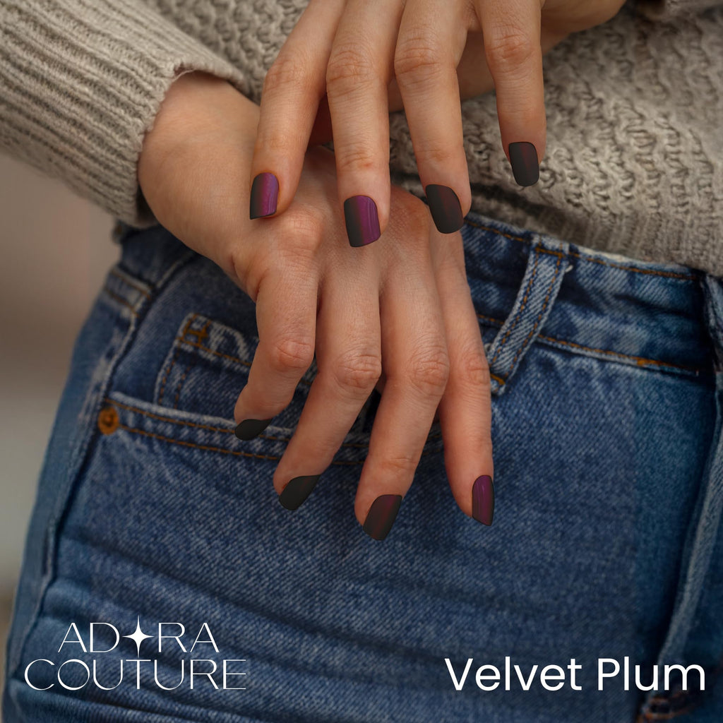 Adora Couture Velvet Plum Semi-Cured Gel Nail Strips – Salon-Quality At-Home Manicure (UV Light Required)