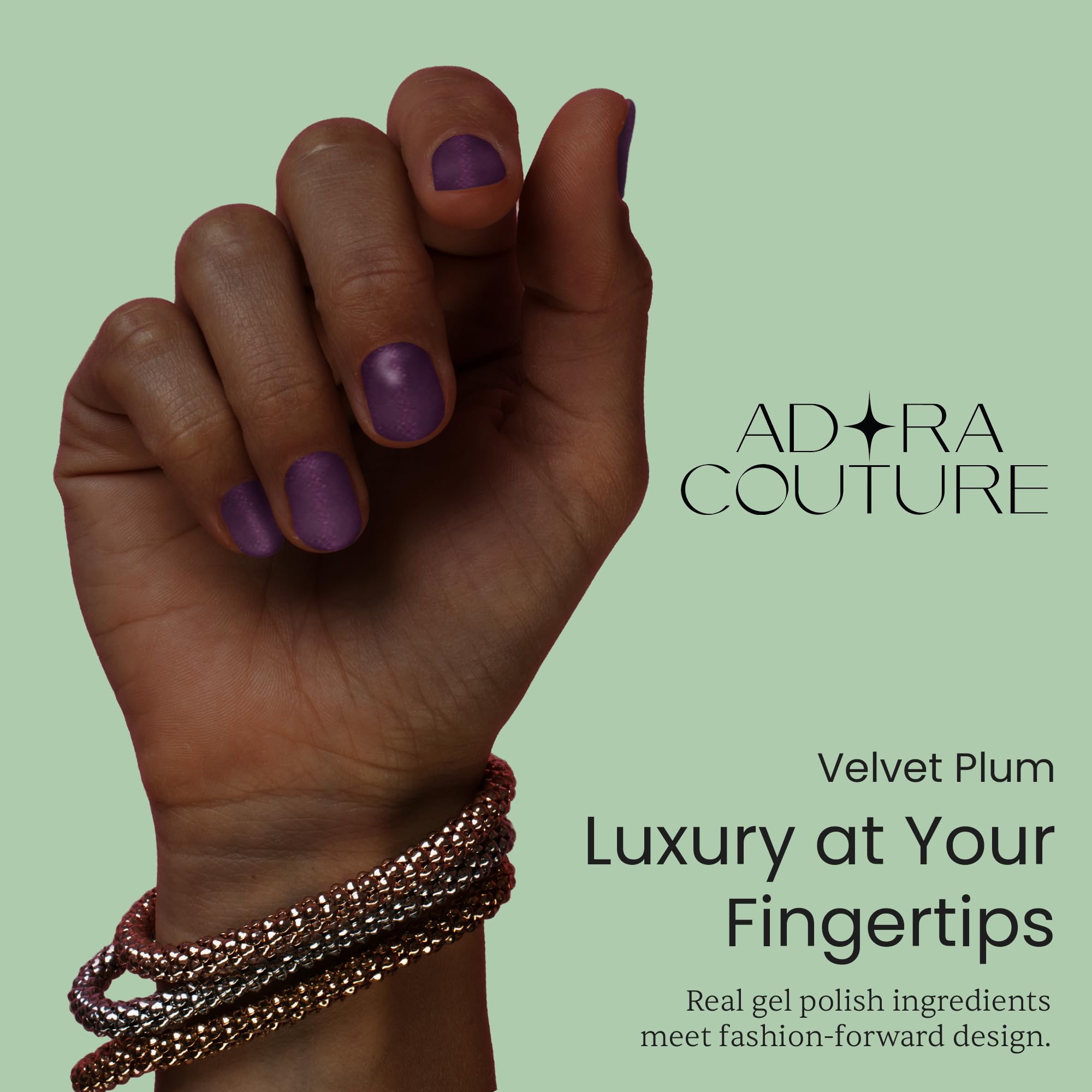 Adora Couture Velvet Plum Semi-Cured Gel Nail Strips – Salon-Quality At-Home Manicure (UV Light Required)