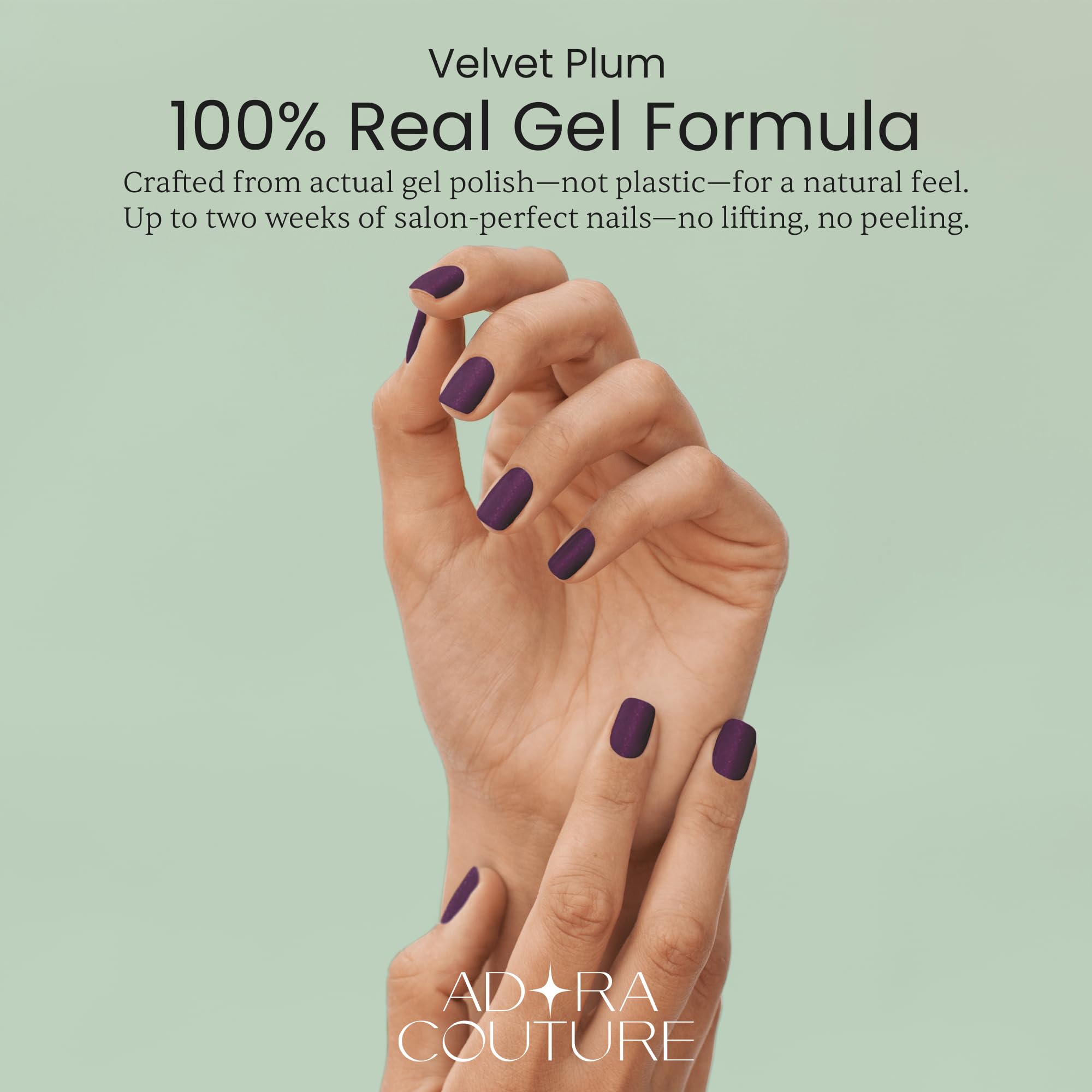 Adora Couture Velvet Plum Semi-Cured Gel Nail Strips – Salon-Quality At-Home Manicure (UV Light Required)