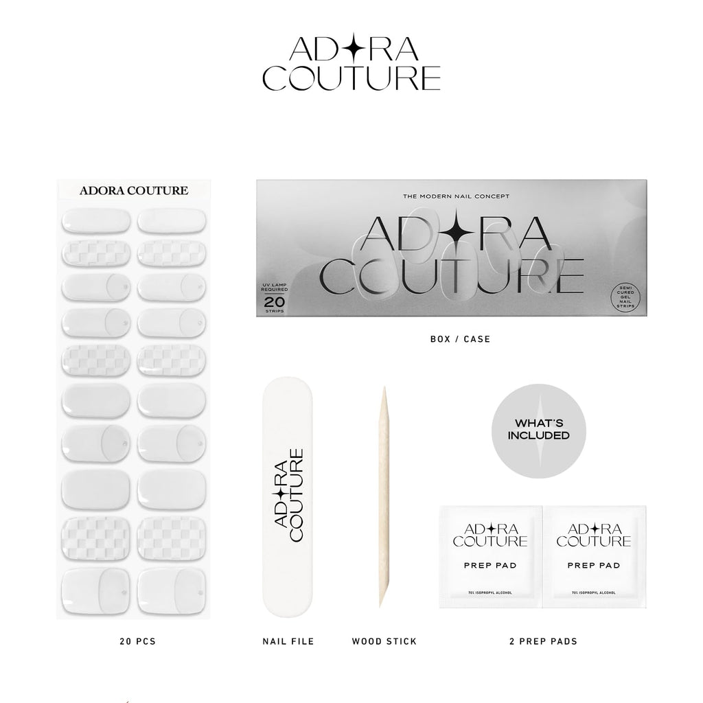 Adora Couture Semi Cured Gel Nail Strips – 20 Pcs Kit | Easy At-Home Manicure