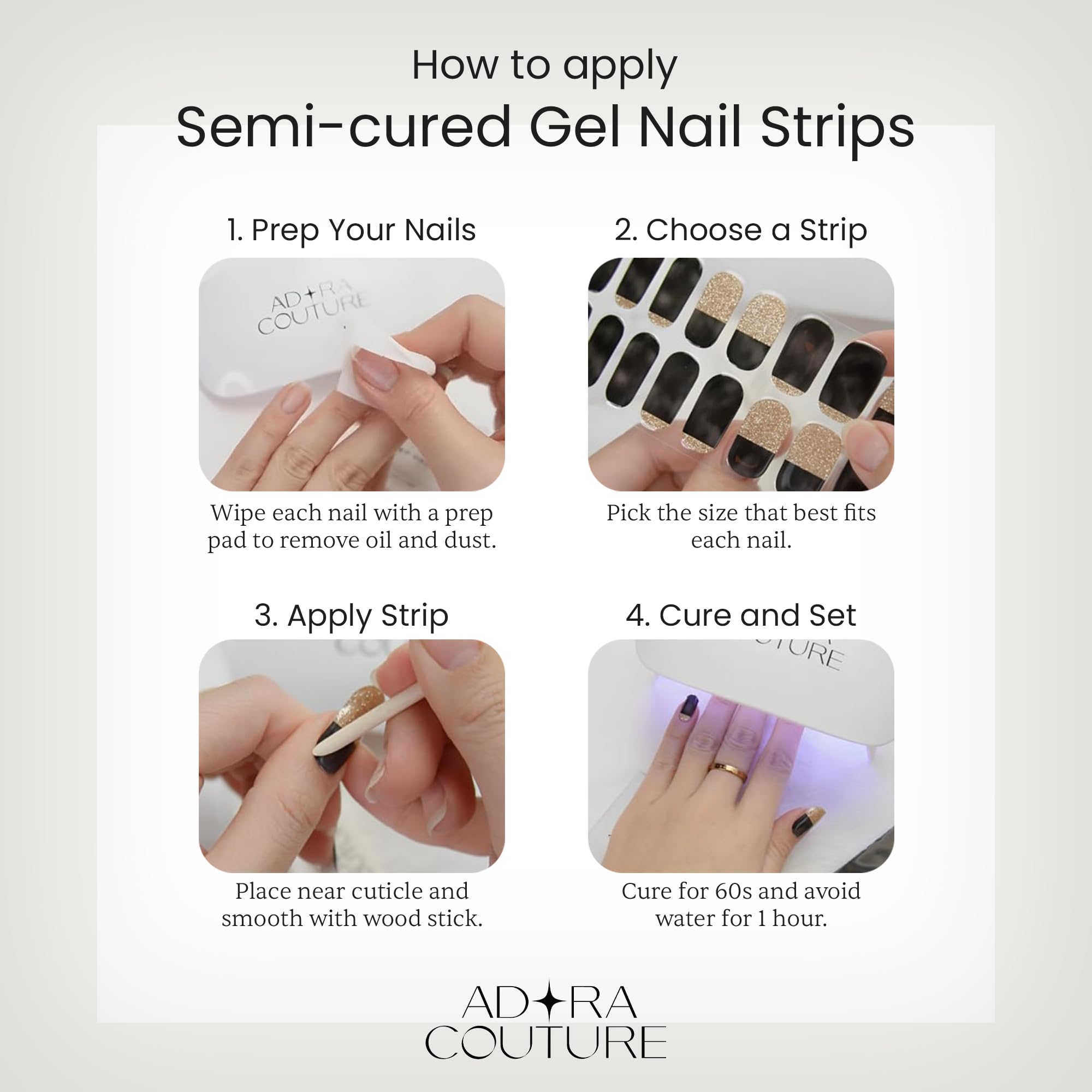 Adora Couture Velvet Plum Semi-Cured Gel Nail Strips – Salon-Quality At-Home Manicure (UV Light Required)