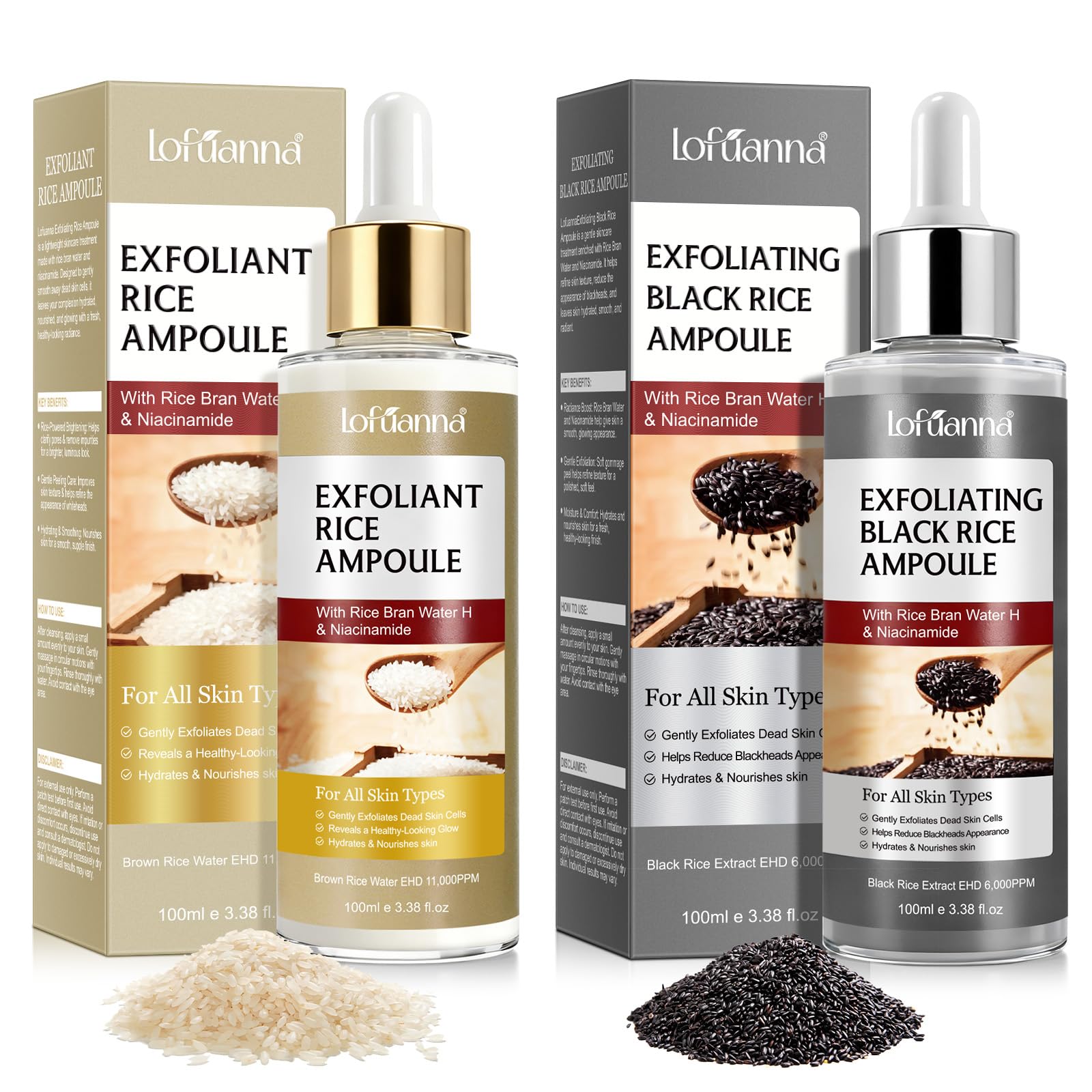 ADSBJUX Rice Peel Shot Glow Duo – White & Black Rice Exfoliant for Face & Body