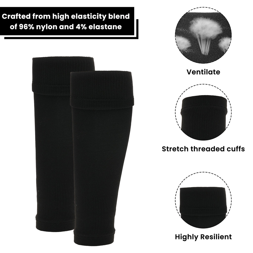 Sock Stack Adults Black Football Leg Sleeve Socks Compression Support Over Shin Pads
