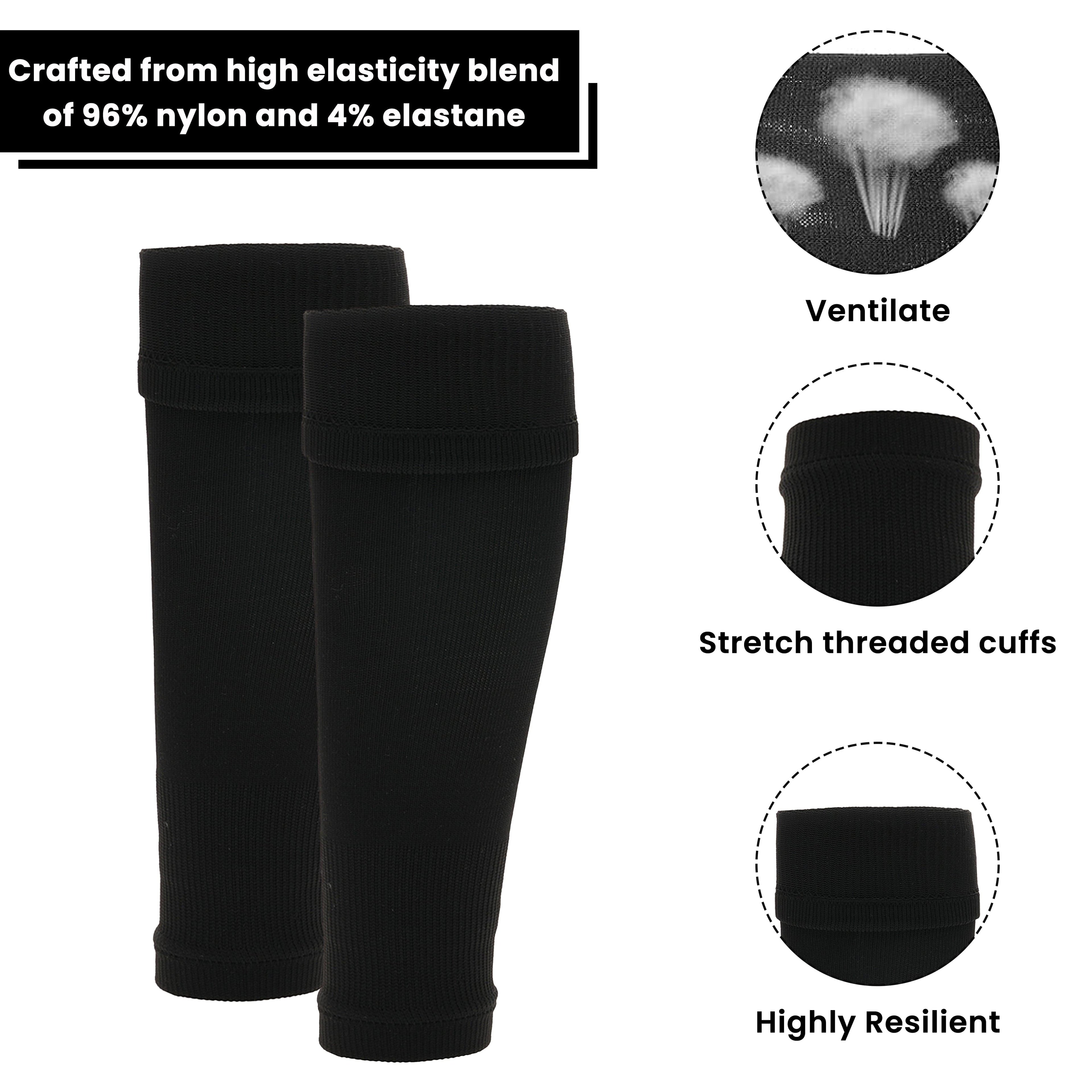 Sock Stack Adults Black Football Leg Sleeve Socks Compression Support Over Shin Pads