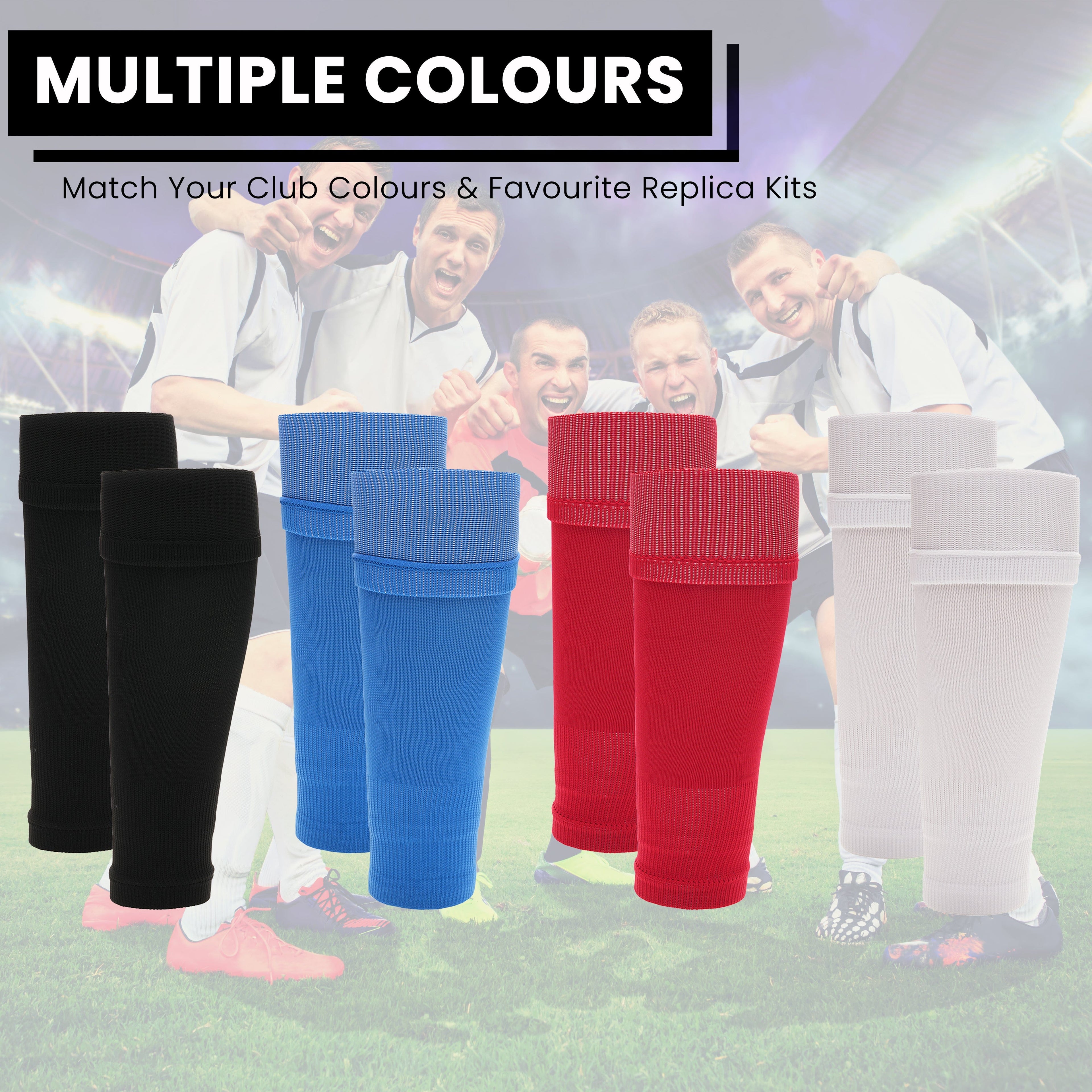 Sock Stack Adults Black Football Leg Sleeve Socks Compression Support Over Shin Pads