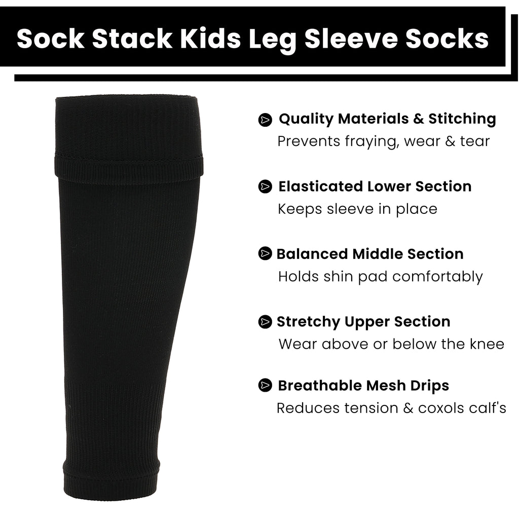 Sock Stack Adults Black Football Leg Sleeve Socks Compression Support Over Shin Pads