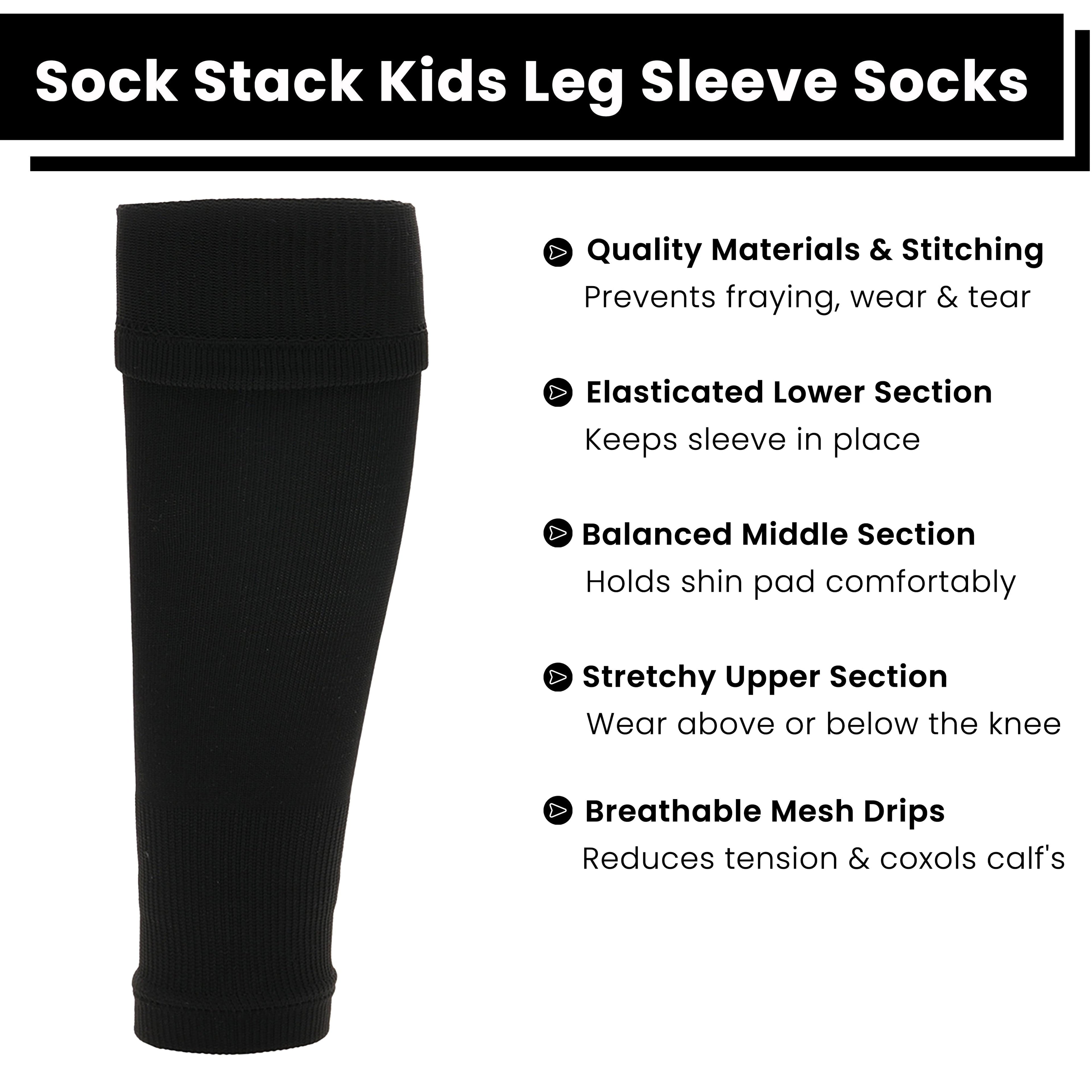 Sock Stack Adults Black Football Leg Sleeve Socks Compression Support Over Shin Pads