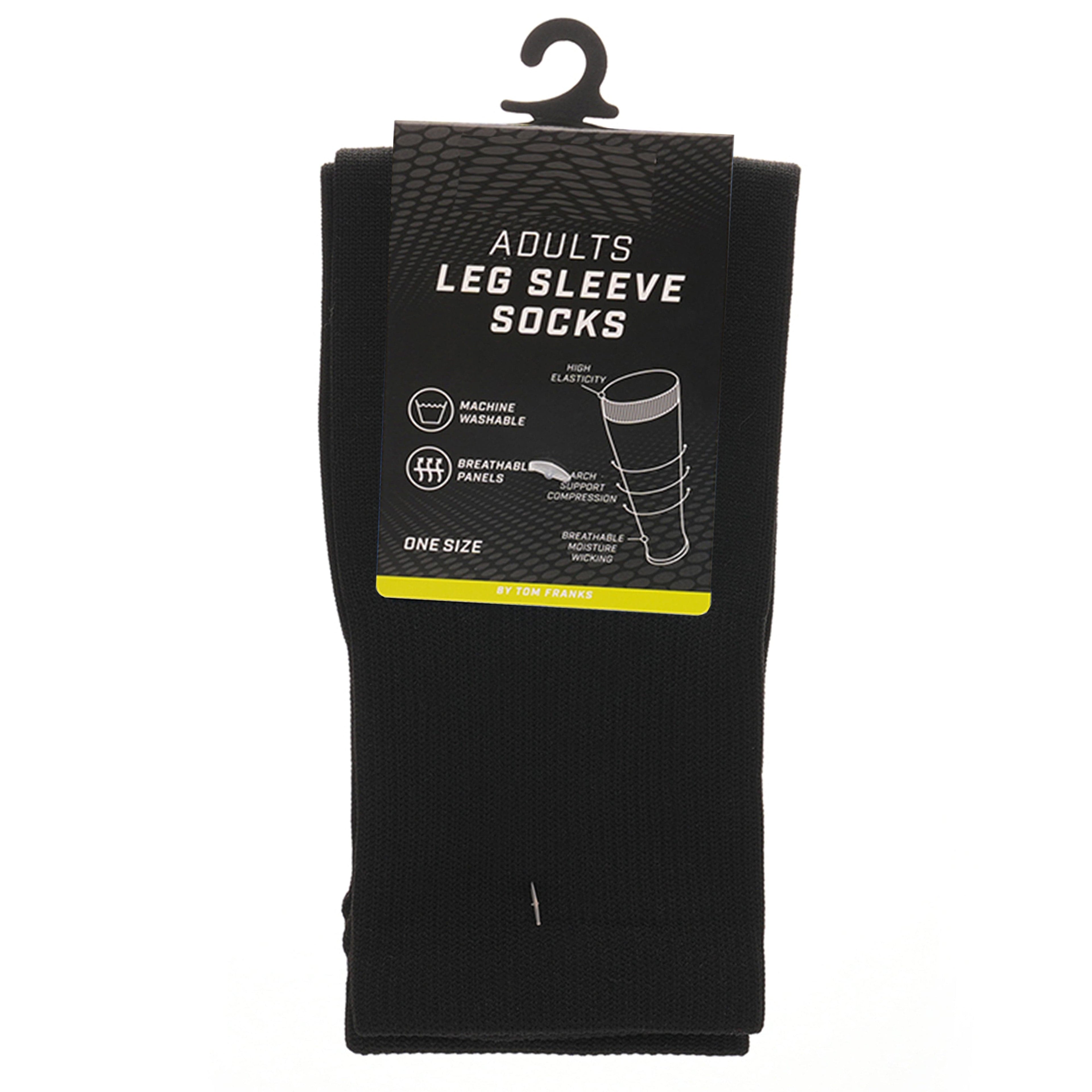 Sock Stack Adults Black Football Leg Sleeve Socks Compression Support Over Shin Pads