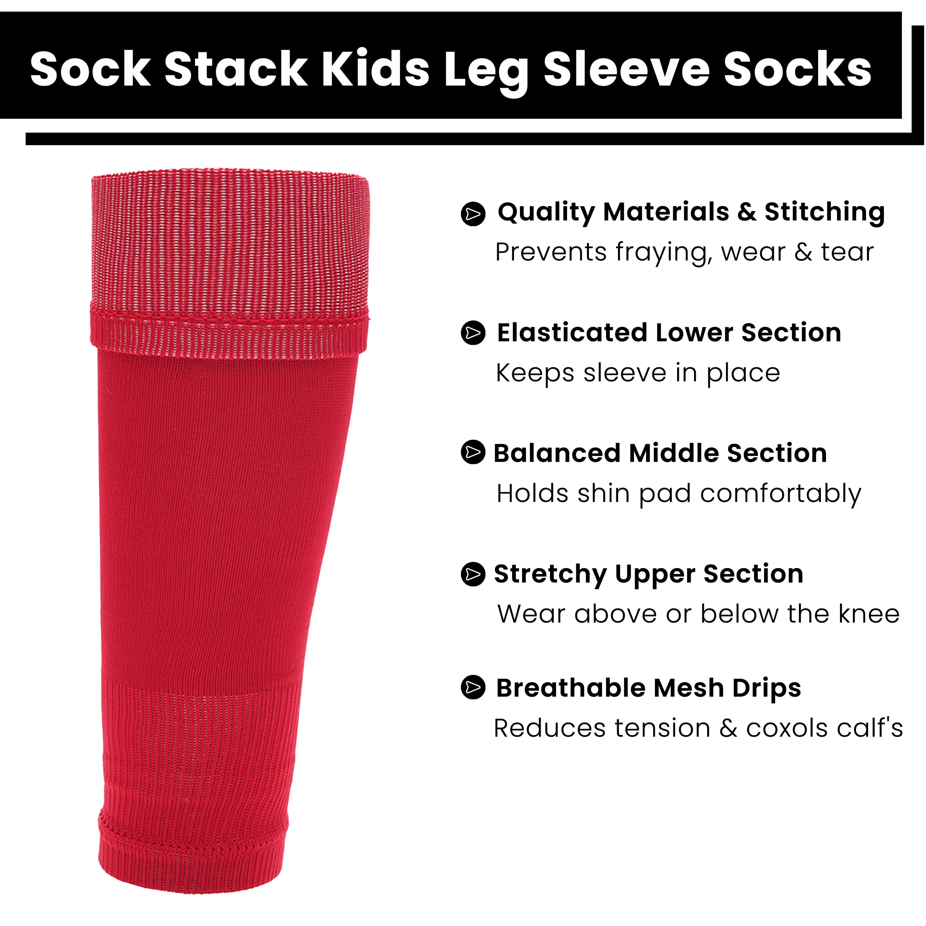 Sock Stack Adults Unisex Red Football Leg Sleeve Socks Compression Support Over Shin Pads