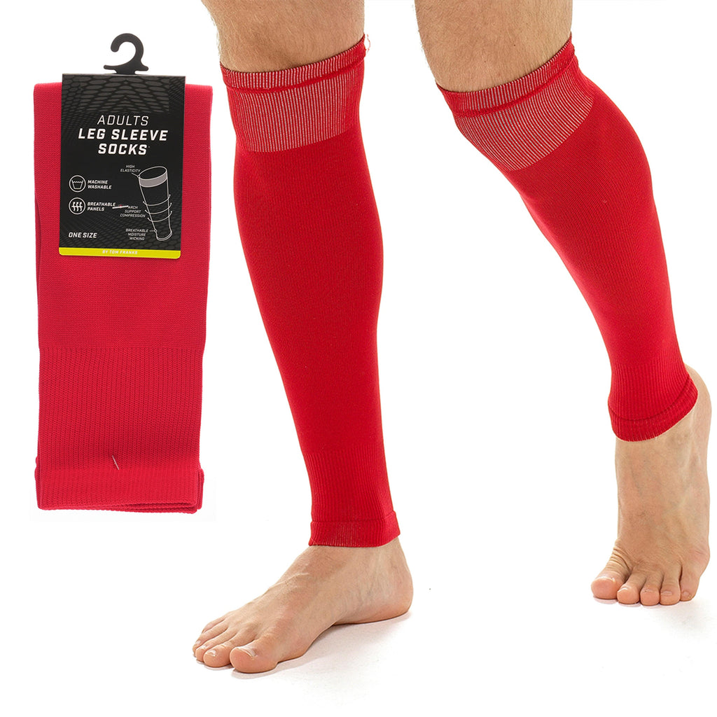 Sock Stack Adults Unisex Red Football Leg Sleeve Socks Compression Support Over Shin Pads