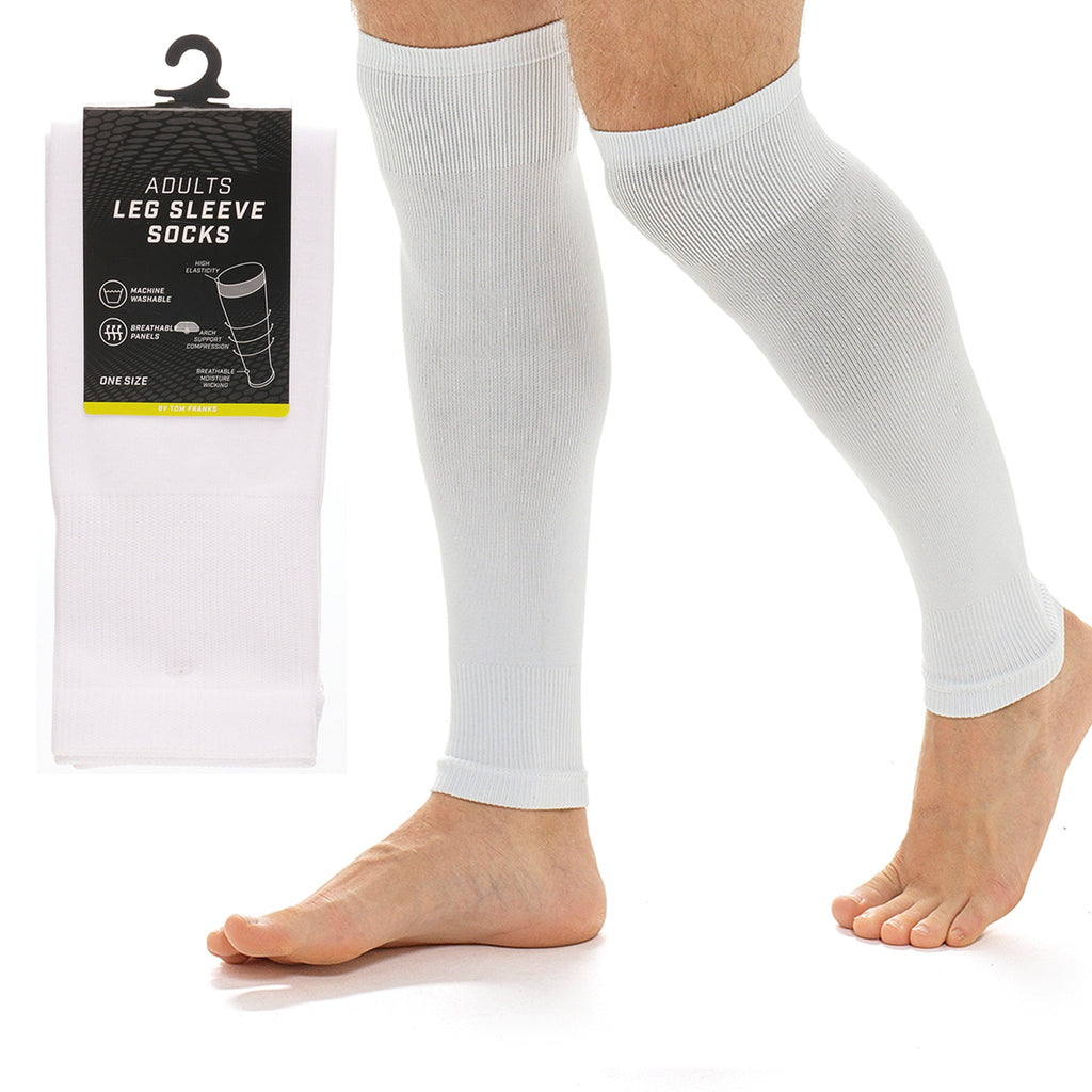 Sock Stack Adult Size White Football Leg Sleeve Socks Compression Over Shin Pads